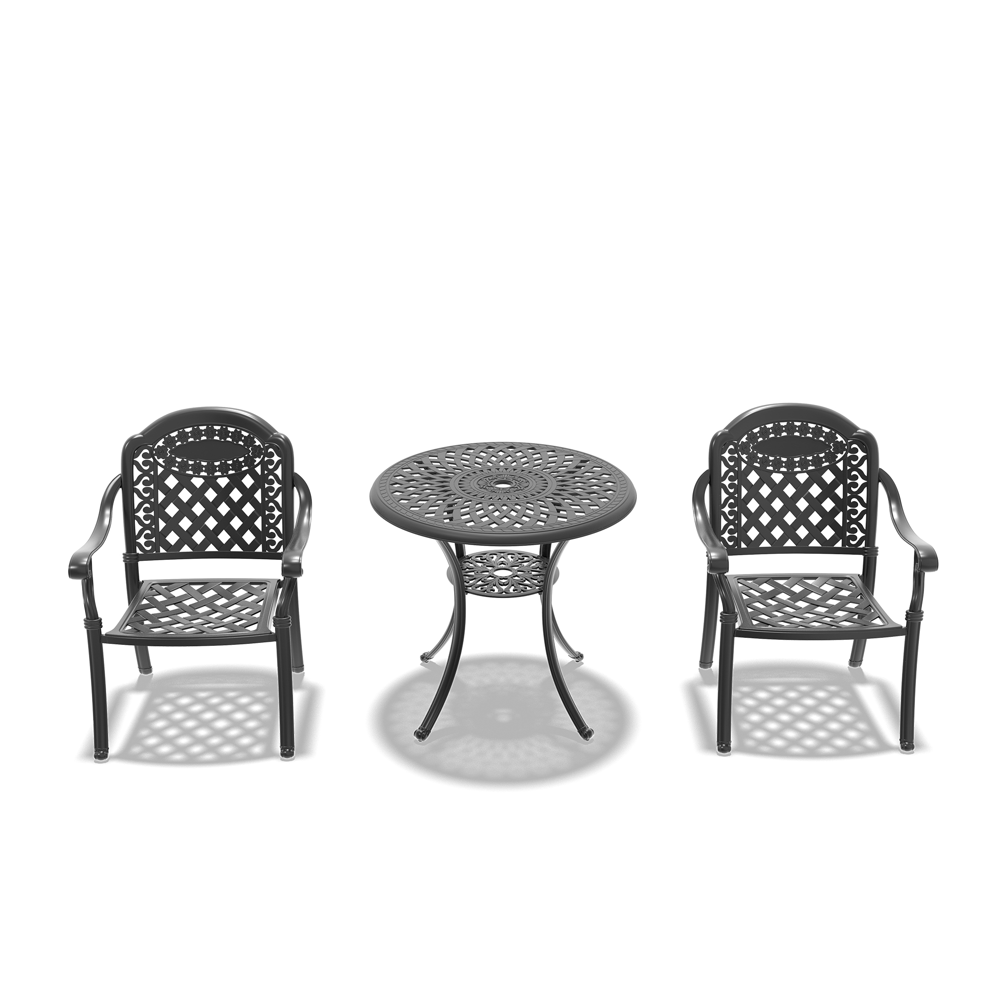 3-Piece Set Of Cast Aluminum Patio Furniture With Red Cushions - Image 4