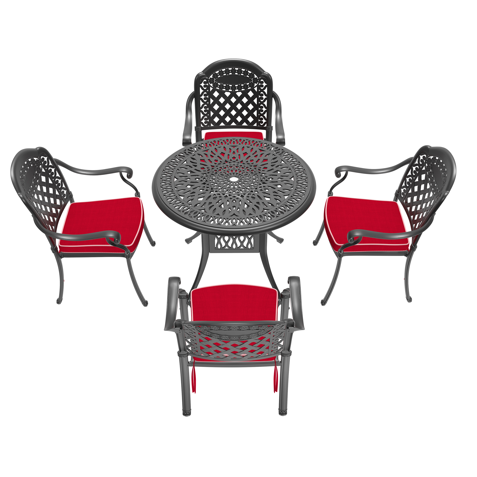 5-Piece Set Of Cast Aluminum Patio Furniture With Red Cushions(same as W1710S00615) - Image 3
