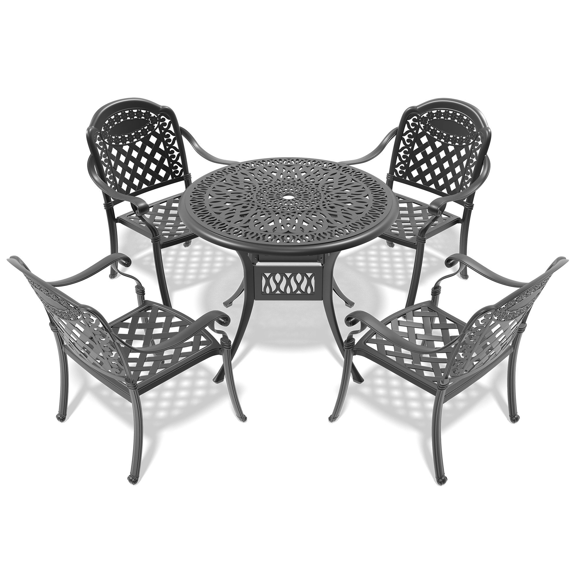 5-Piece Set Of Cast Aluminum Patio Furniture With Black Frame and Red Seat Cushions(same sku:W1710S00052,W1710S00018) - Image 4