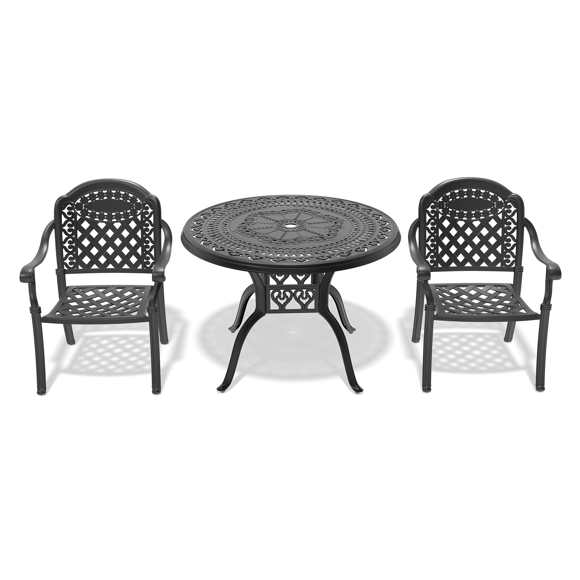 3-Piece Set Of Cast Aluminum Patio Furniture With Red Cushions - Image 4