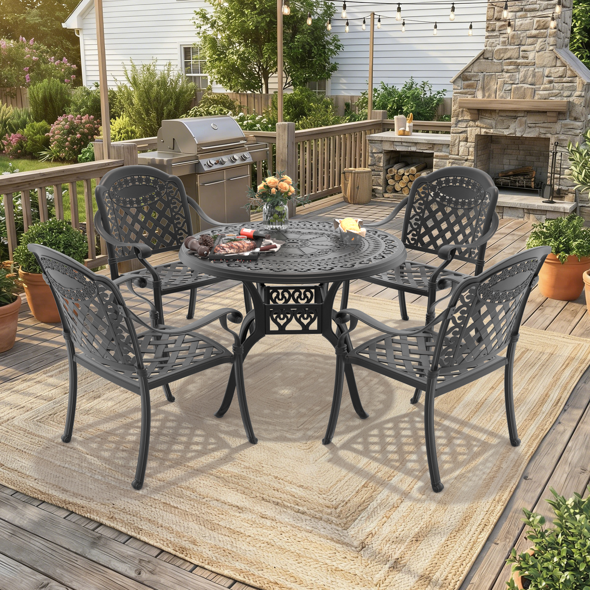 5-Piece Set Of Cast Aluminum Patio Furniture With Red Cushions(same as W1710S00547) - Image 2