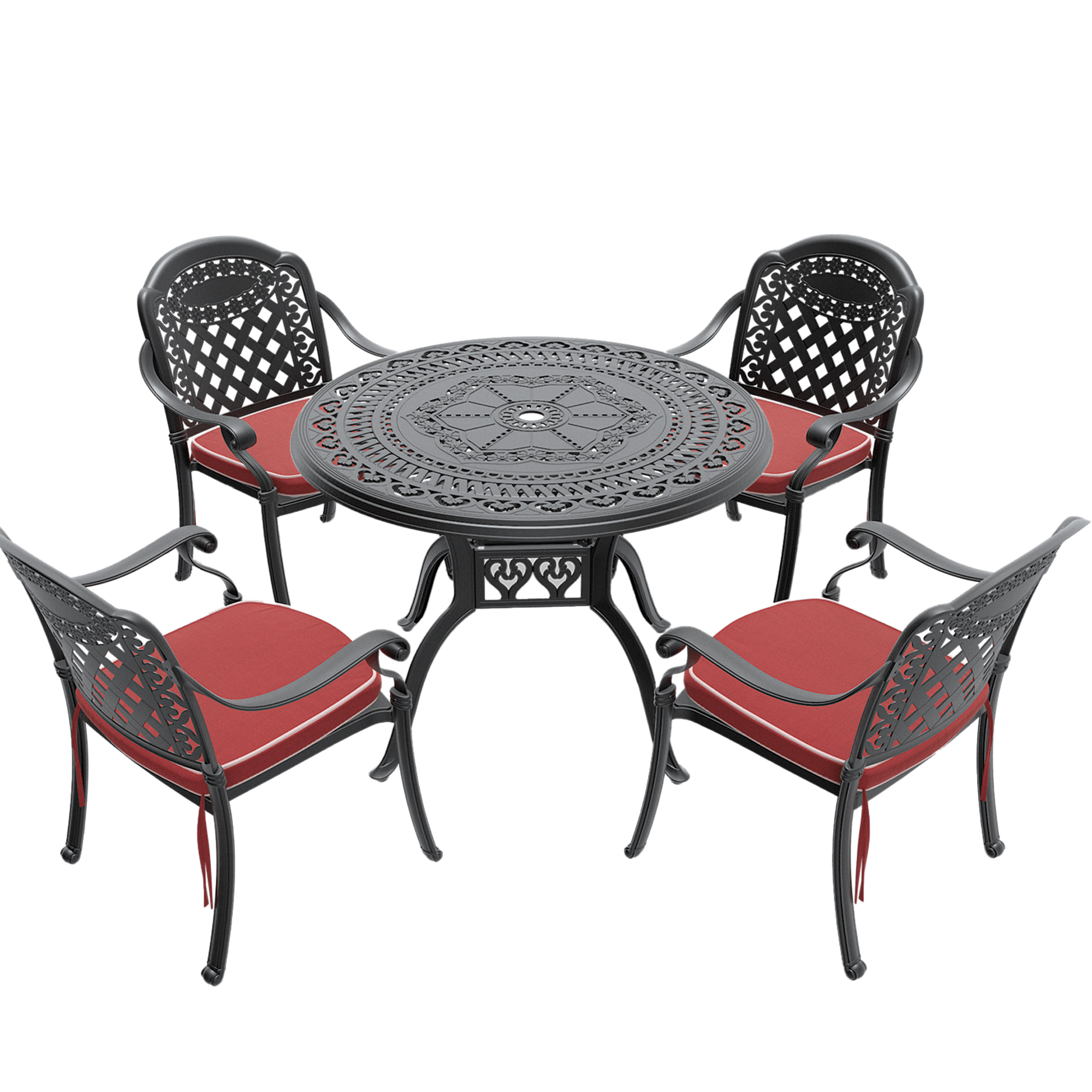 5-Piece Set Of Cast Aluminum Patio Furniture With Red Cushions(same as W1710S00547) - Image 3