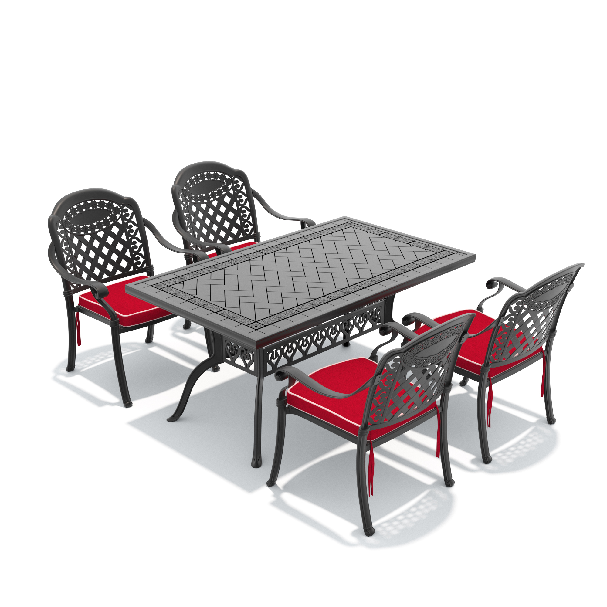 5-Piece Set Of Cast Aluminum Patio Furniture With Black Frame and Red Seat Cushions(same sku:W1710S00081,W1710S00040) - Image 3