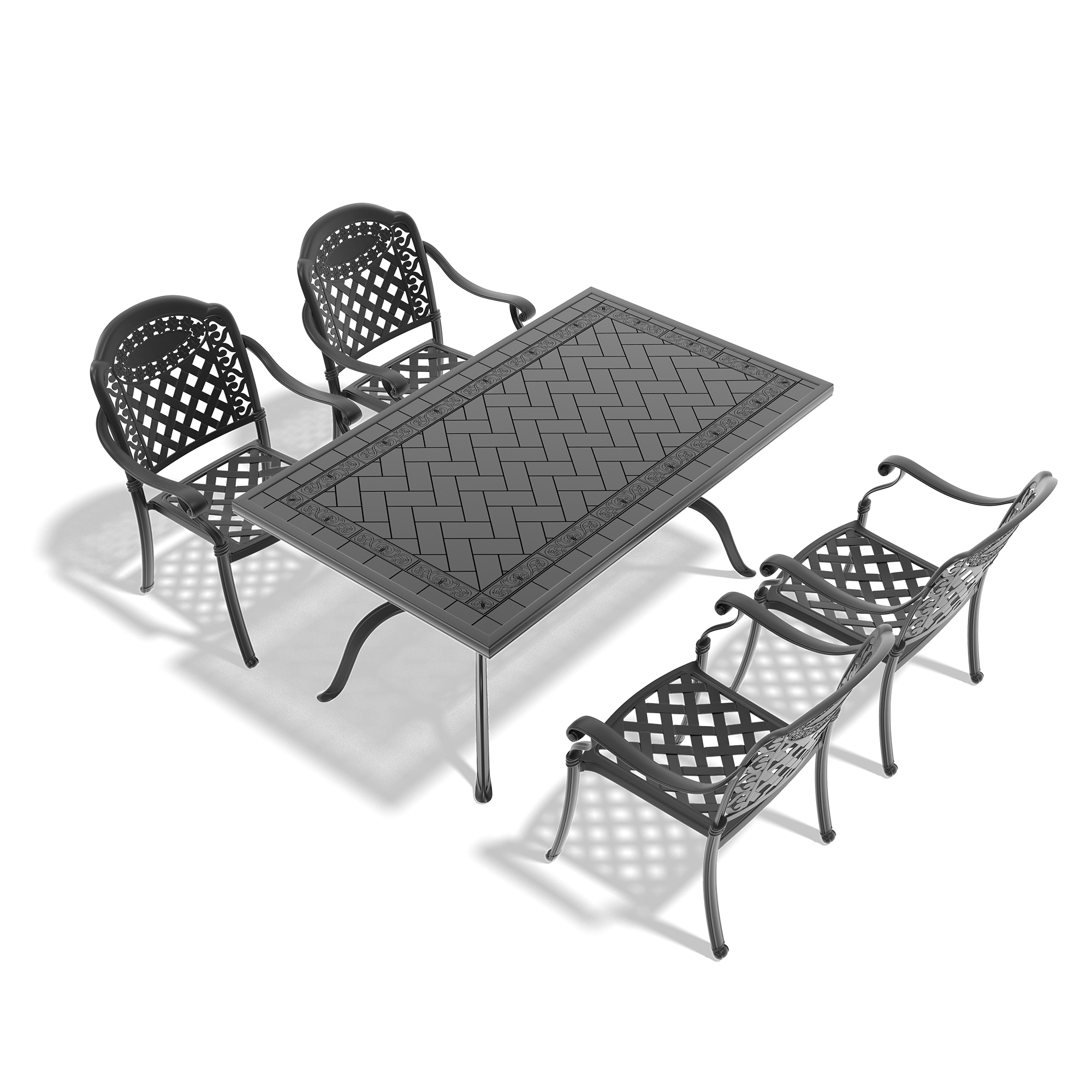 5-Piece Set Of Cast Aluminum Patio Furniture With Black Frame and Red Seat Cushions(same sku:W1710S00081,W1710S00040) - Image 4