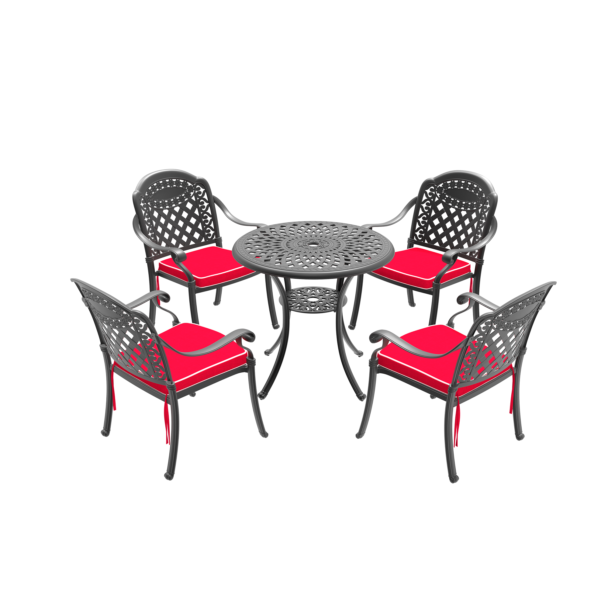 5-Piece Set Of Cast Aluminum Patio Furniture With Black Frame and Red Seat Cushions(same sku:W1710S00046,W1710S00019) - Image 3
