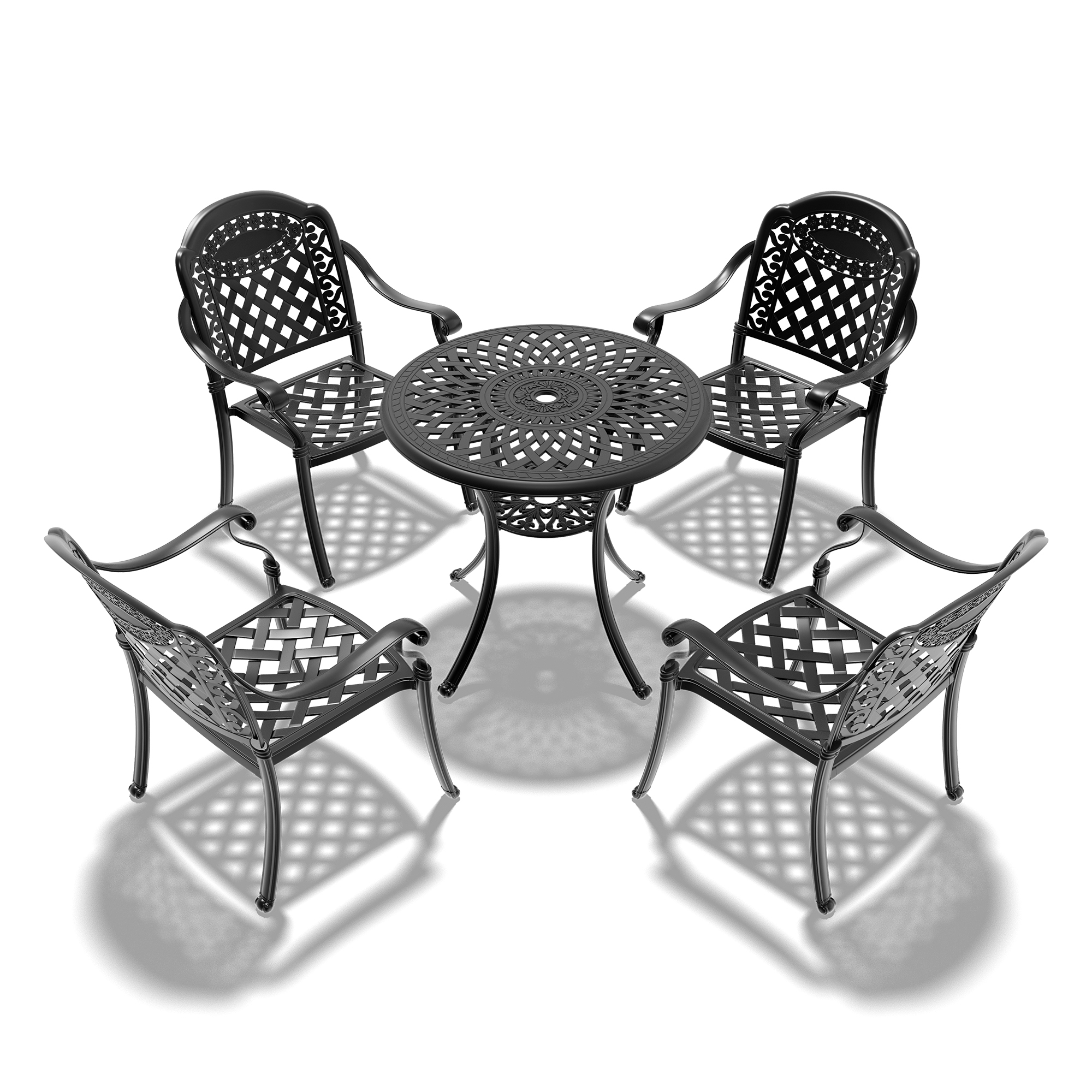 5-Piece Set Of Cast Aluminum Patio Furniture With Black Frame and Red Seat Cushions(same sku:W1710S00046,W1710S00019) - Image 4