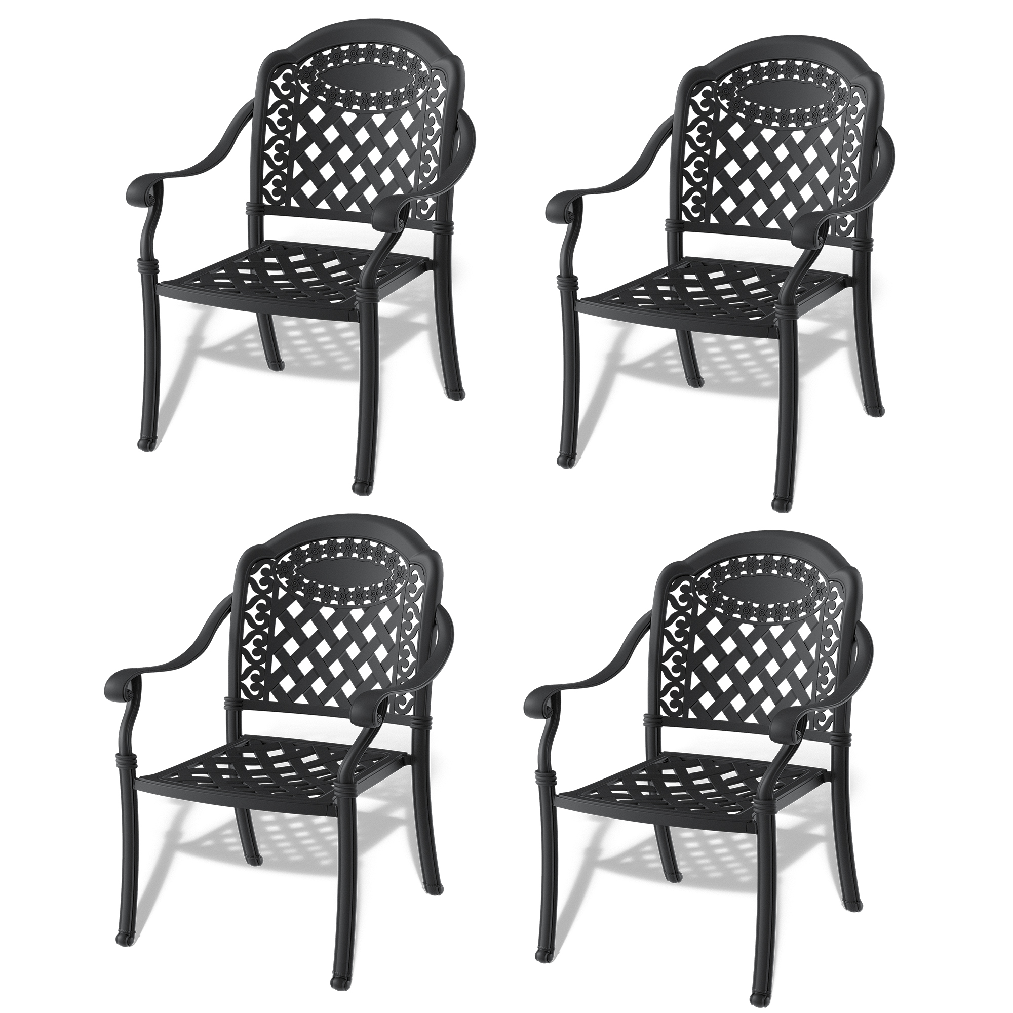 Cast Aluminum Patio Dining Chair 4PCS With Black Frame and Red Cushions (same as W1710S00505,W171091757) - Image 3