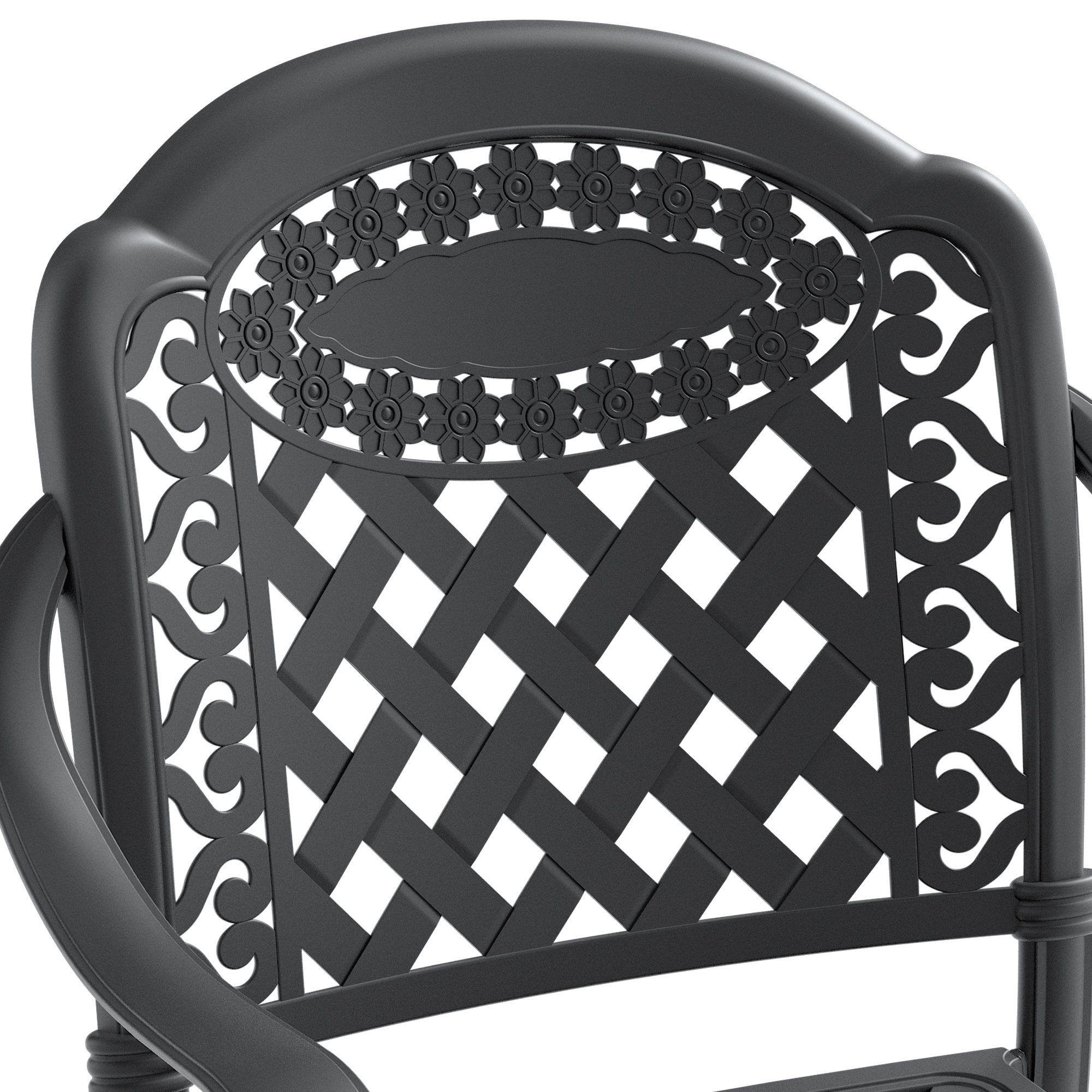 Cast Aluminum Patio Dining Chair 2PCS With Black Frame and Red Cushions - Image 6