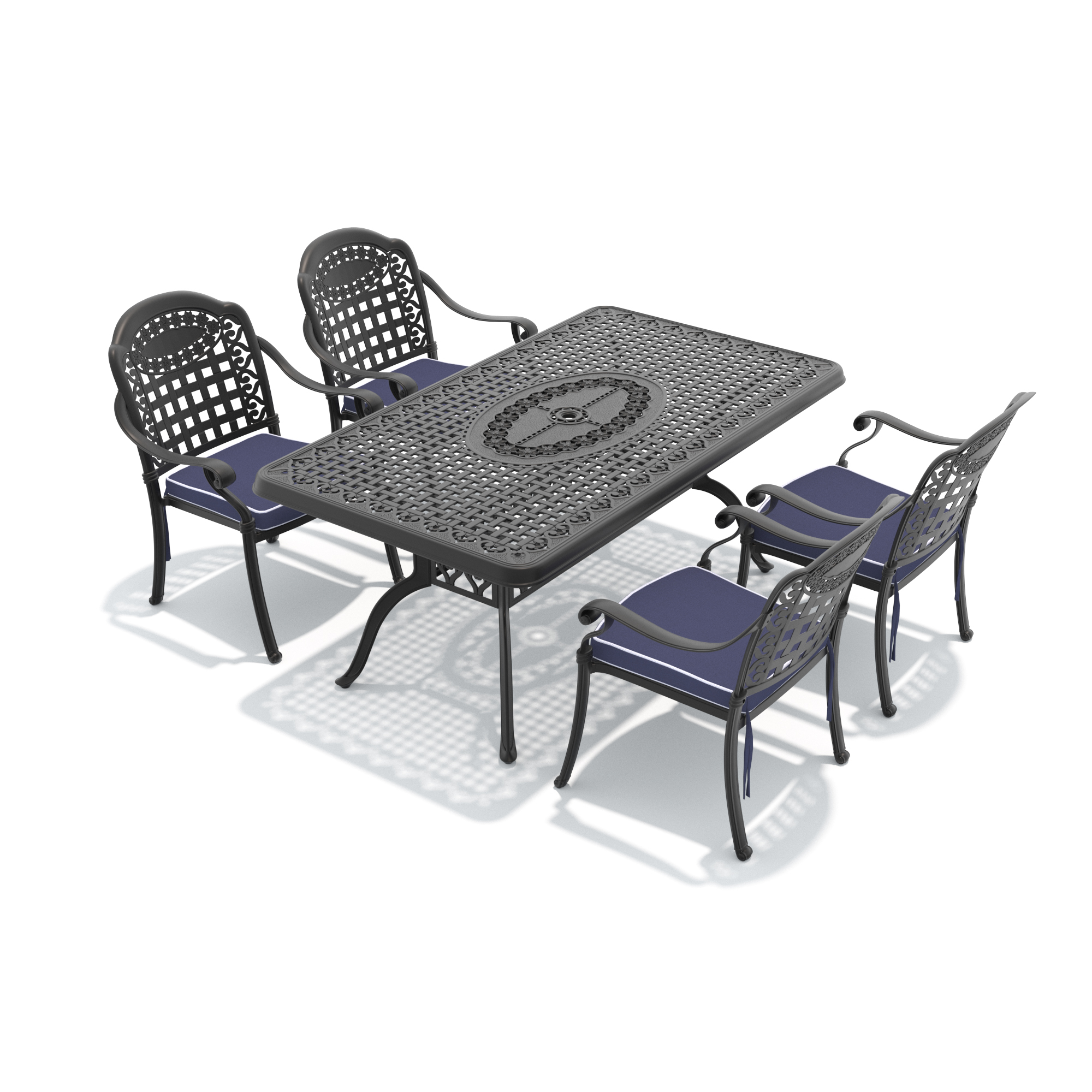 5-Piece Set Of Cast Aluminum Patio Furniture With Black Frame and Blue Cushions(same sku:W1710S00099,W1710S00029) - Image 3