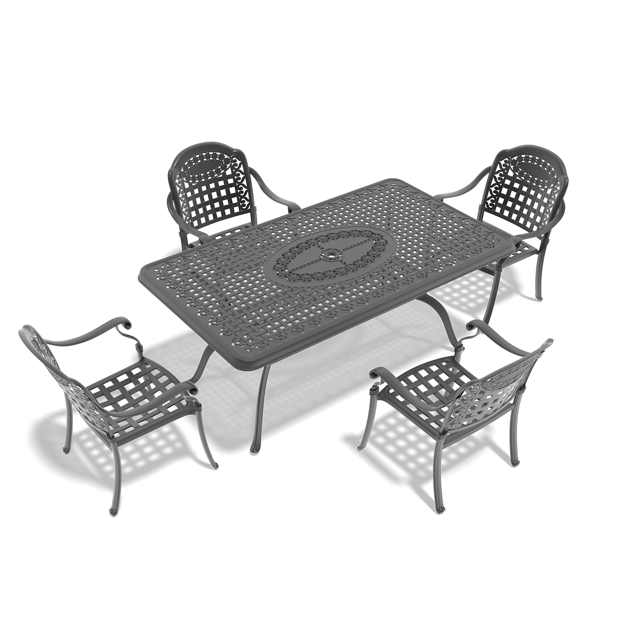 5-Piece Set Of Cast Aluminum Patio Furniture With Black Frame and Blue Cushions(same sku:W1710S00099,W1710S00029) - Image 4
