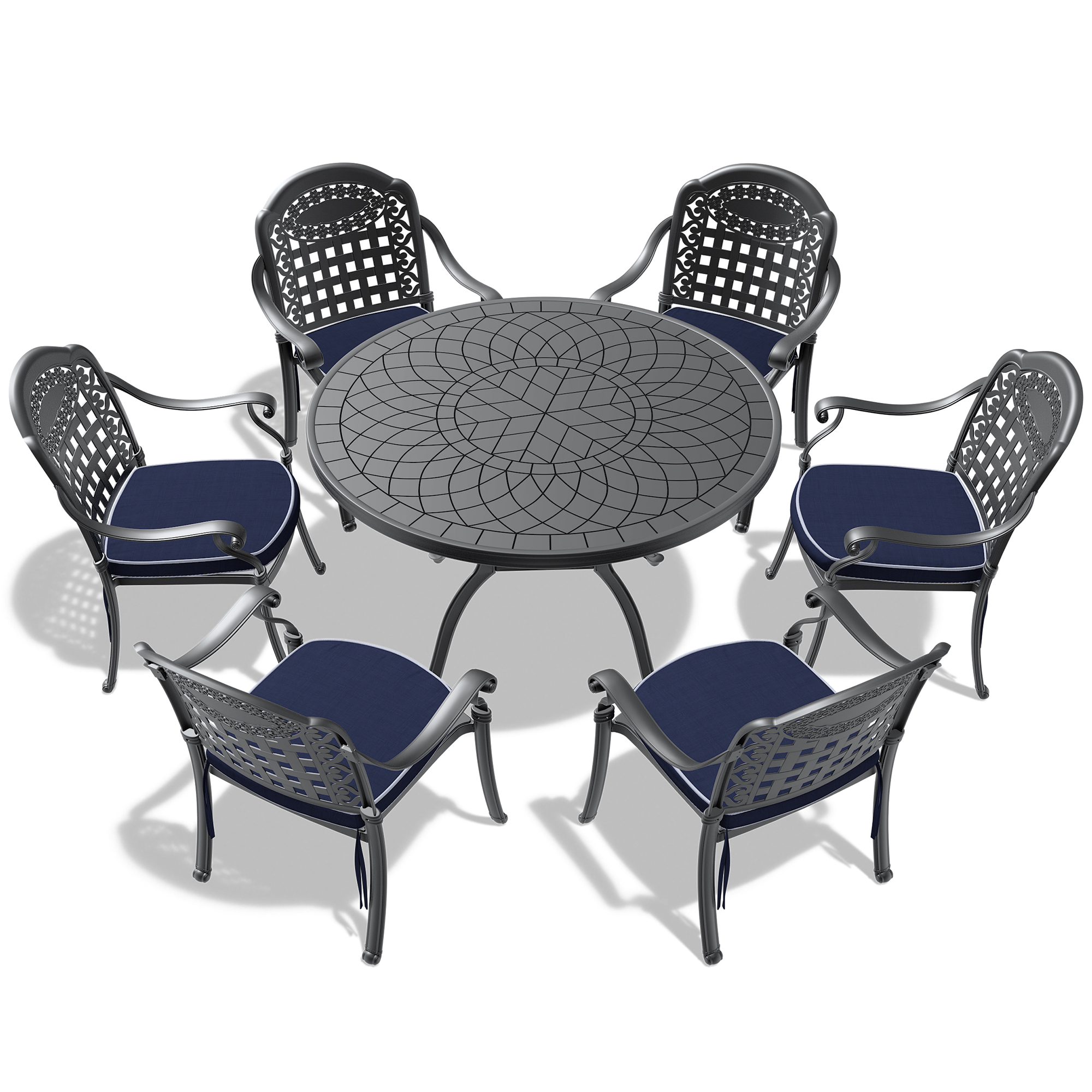 7-Piece Set Of Cast Aluminum Patio Furniture With Blue Cushions (same as: W1710S00560 ,W1710S00076) - Image 2
