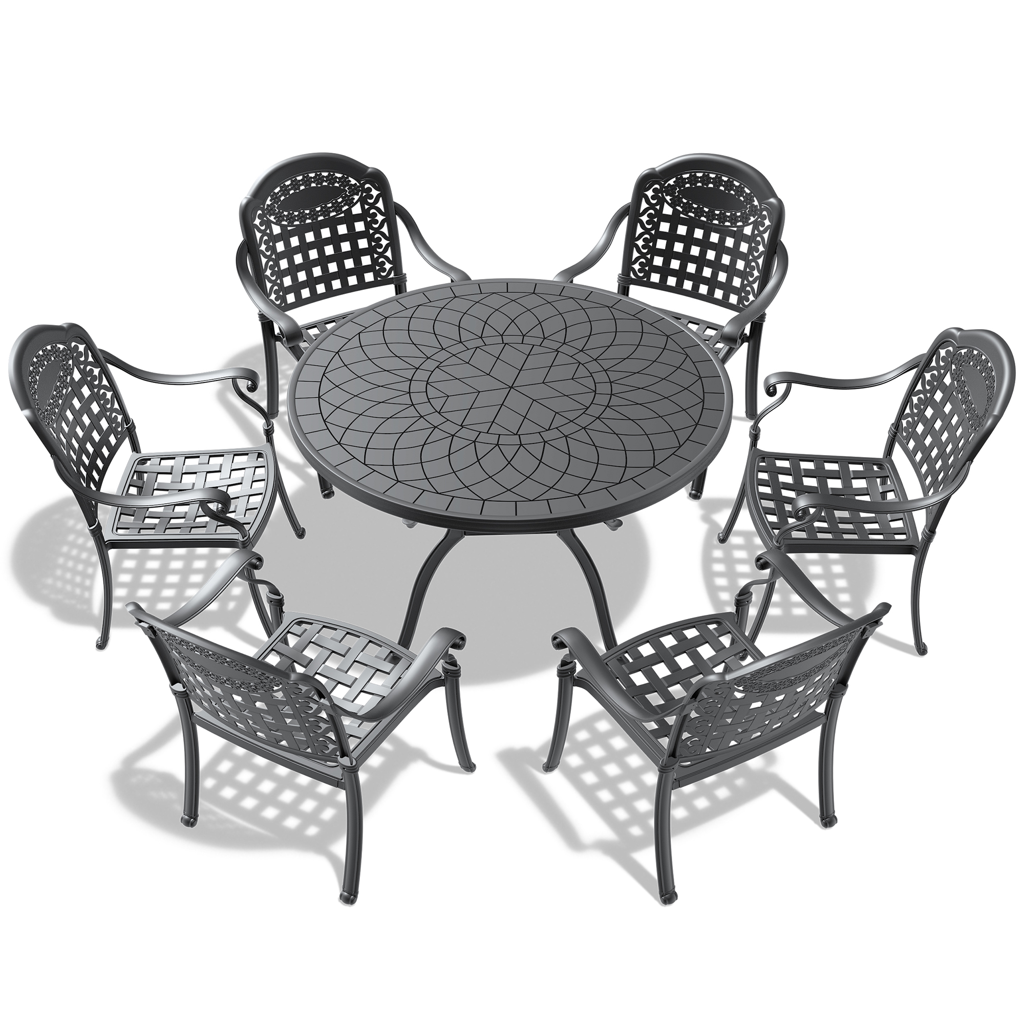 7-Piece Set Of Cast Aluminum Patio Furniture With Blue Cushions (same as: W1710S00560 ,W1710S00076) - Image 3