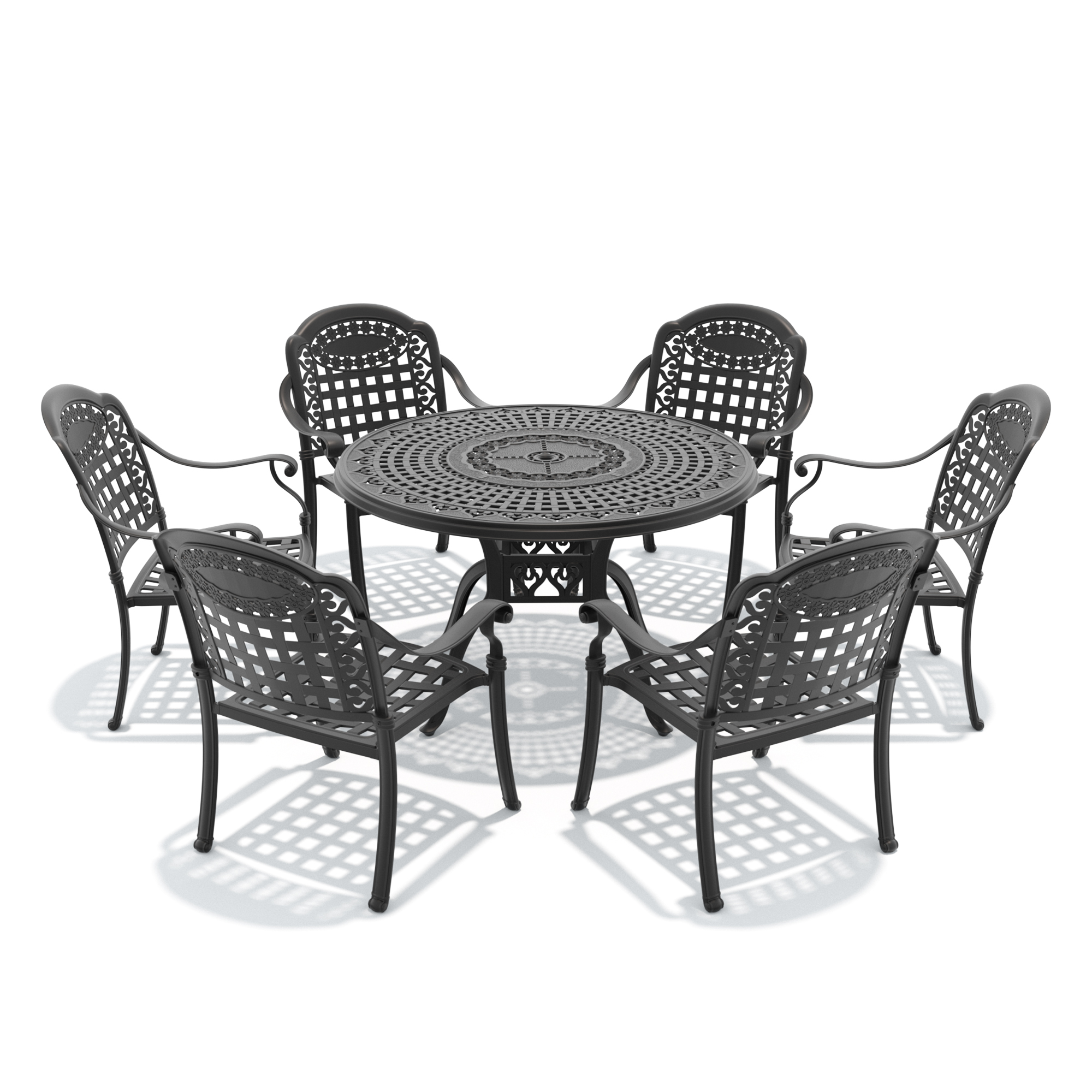 7-Piece Set Of Cast Aluminum Patio Furniture With Blue Cushions (same as:W1710S00566 ,W1710S00094) - Image 4