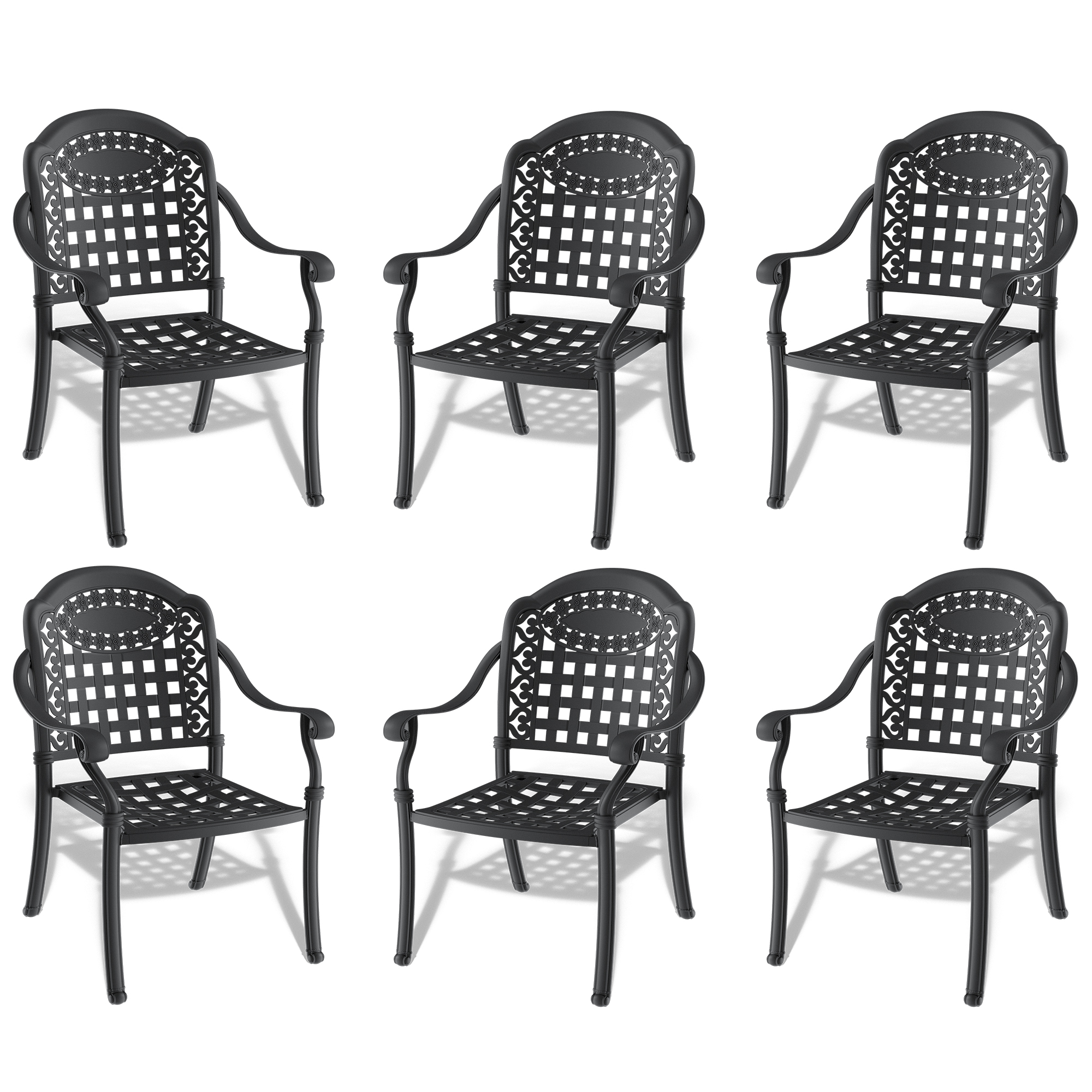 Cast Aluminum Patio Dining Chair 6PCS With Black Frame and Blue Cushions (same as:W1710S00511) - Image 3