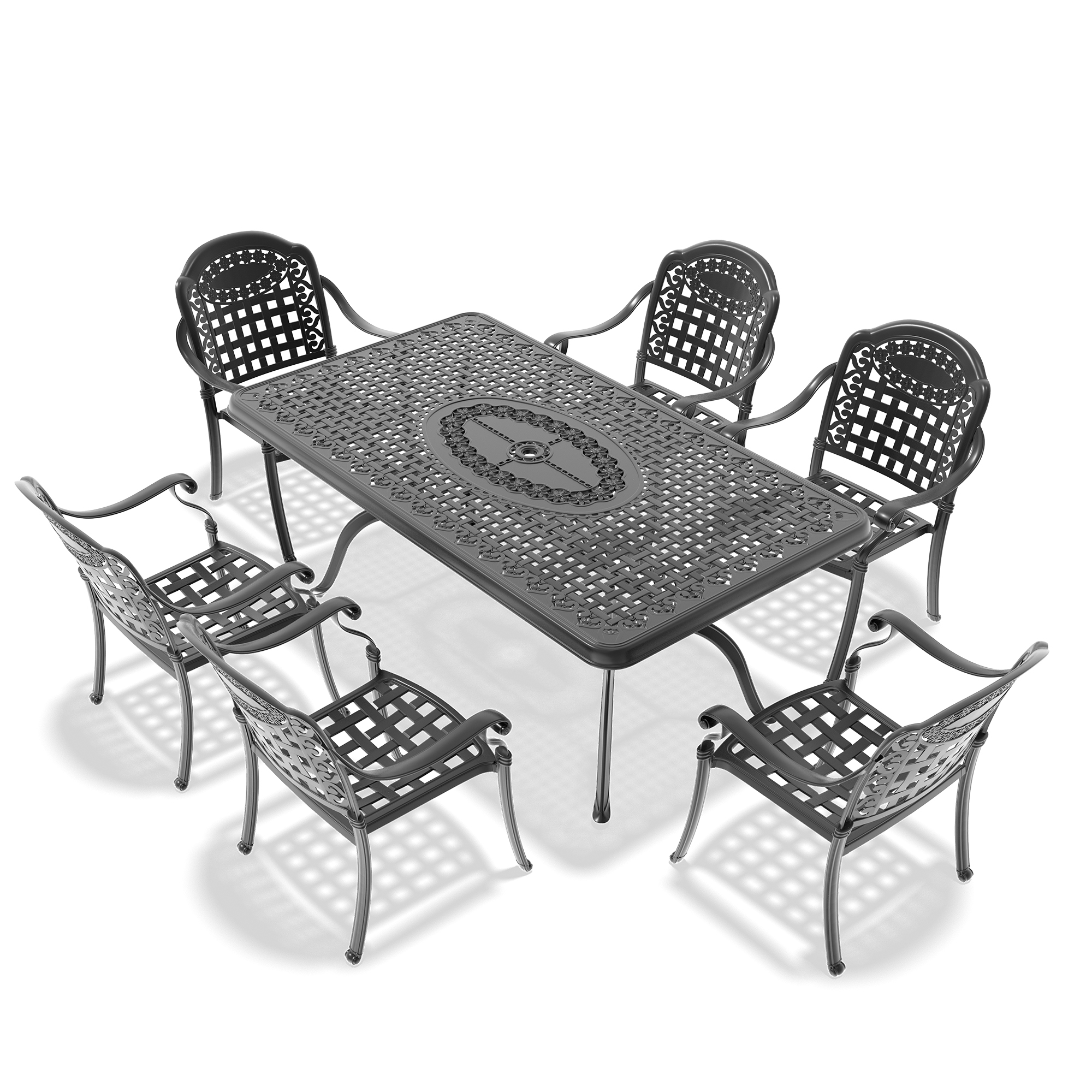 7-Piece Set Of Cast Aluminum Patio Furniture With Black Frame and Blue Cushions (same as: W1710S00591 ,W1710S00100) - Image 4