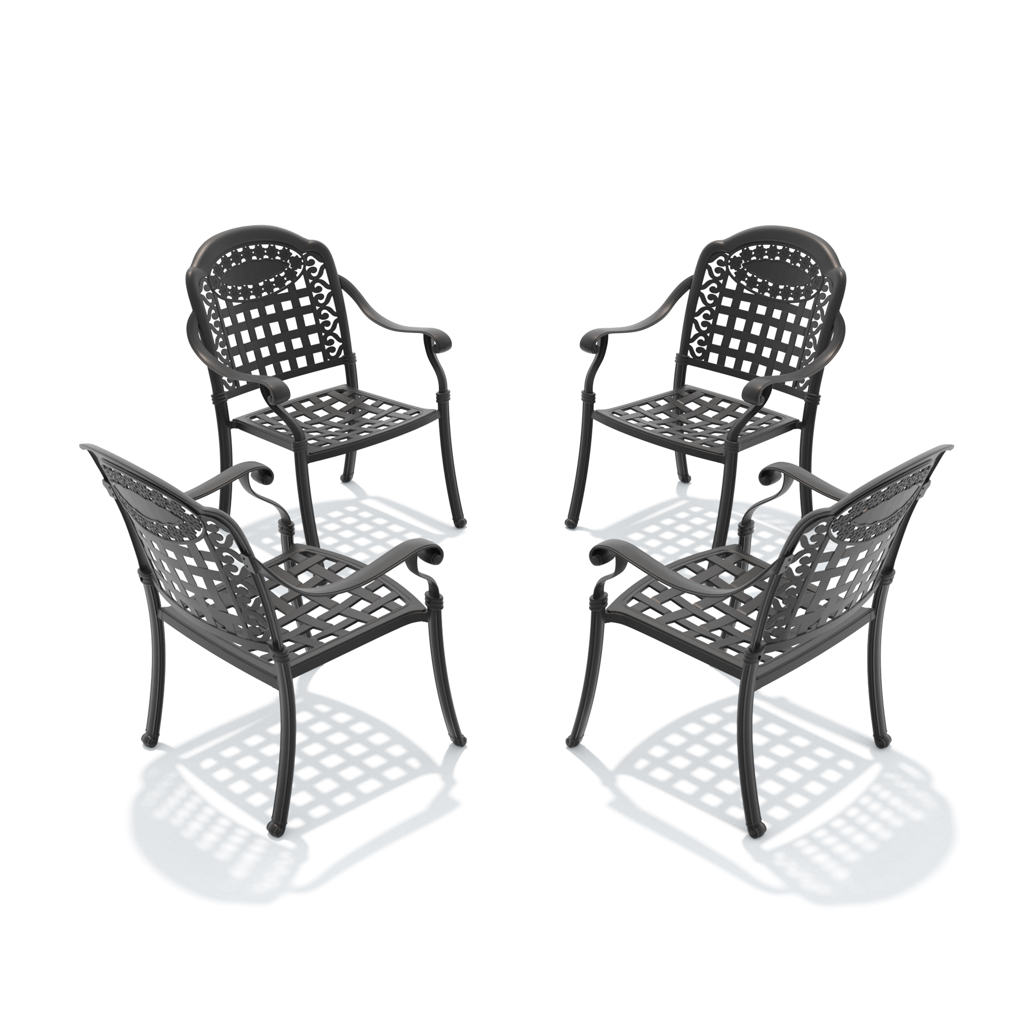 Cast Aluminum Patio Dining Chair 4PCS With Black Frame and Blue Cushions (same sku: W1710P166056,W171091760) - Image 4