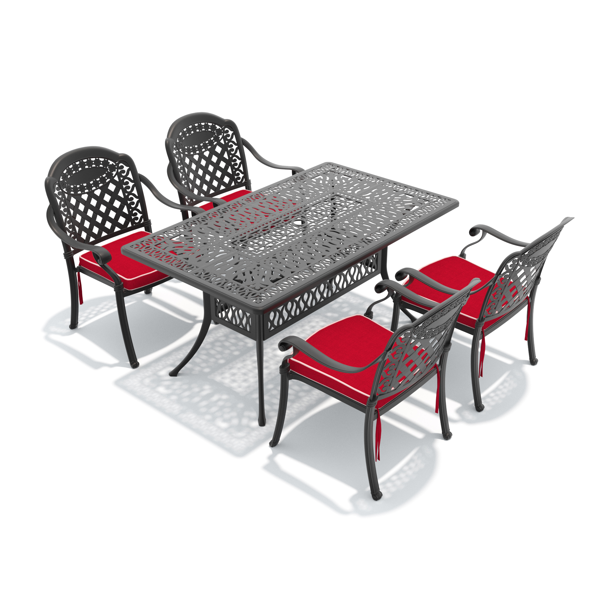 5-Piece Set Of Cast Aluminum Patio Furniture With Black Frame and Red Seat Cushions(same sku:W1710S00087,W1710S00020) - Image 3