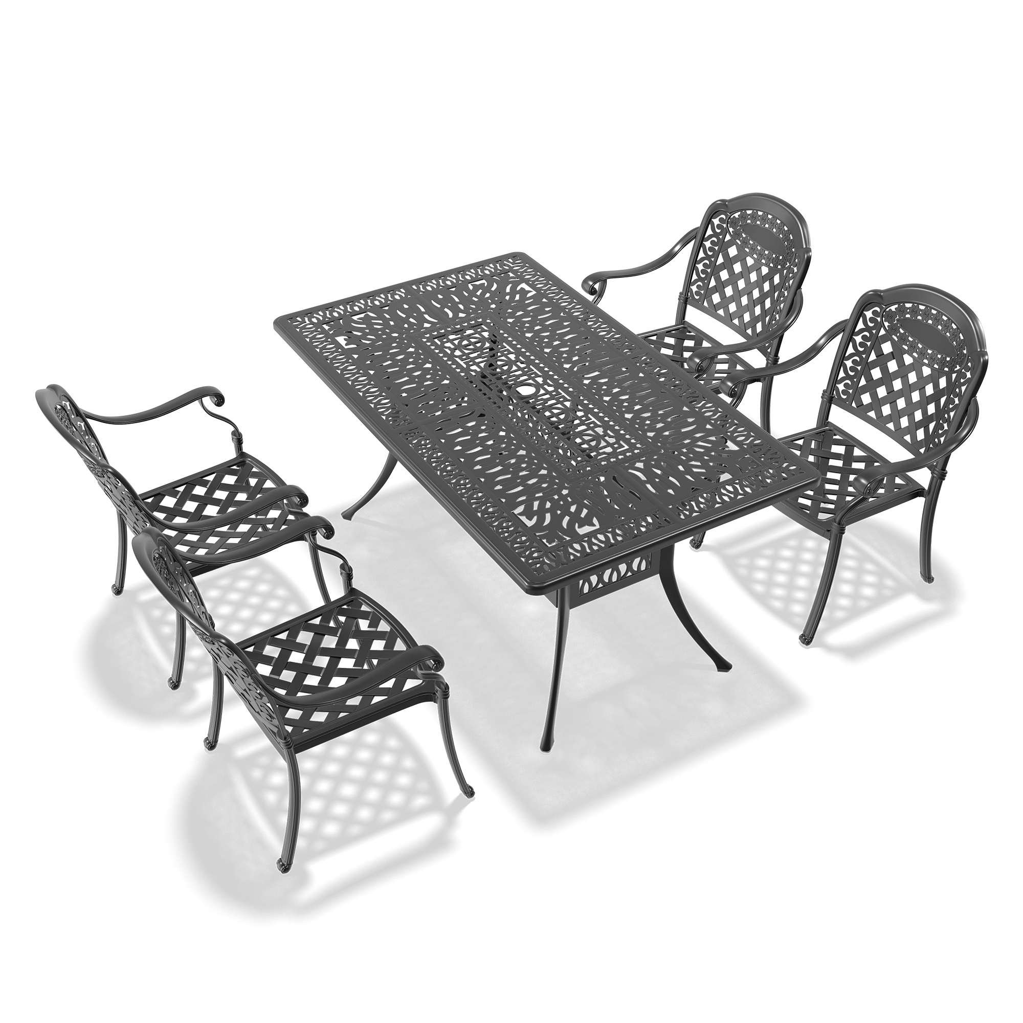 5-Piece Set Of Cast Aluminum Patio Furniture With Black Frame and Red Seat Cushions(same sku:W1710S00087,W1710S00020) - Image 4