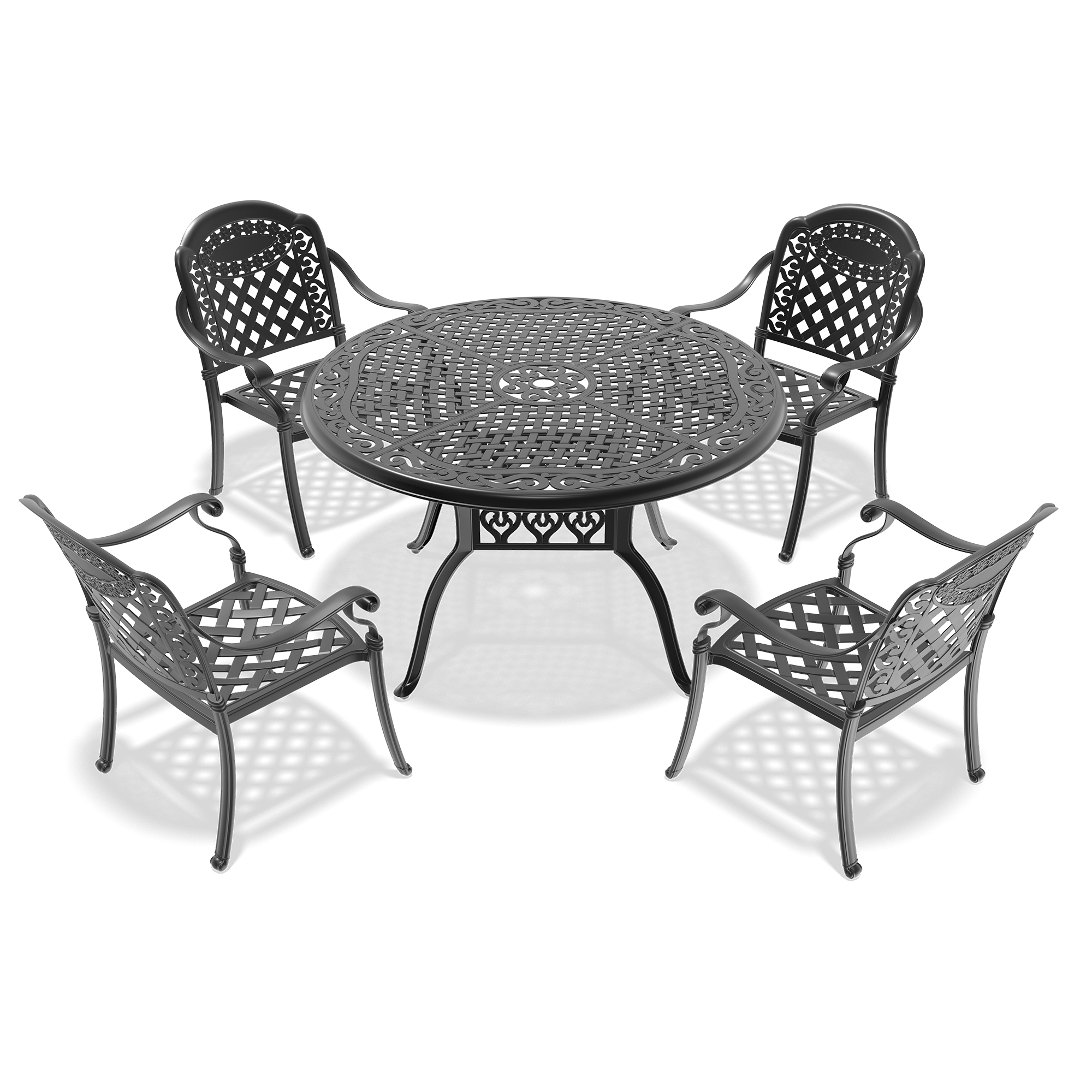 5-Piece Set Of Cast Aluminum Patio Furniture With Black Frame and Red Seat Cushions(same sku:W1710S00141) - Image 3