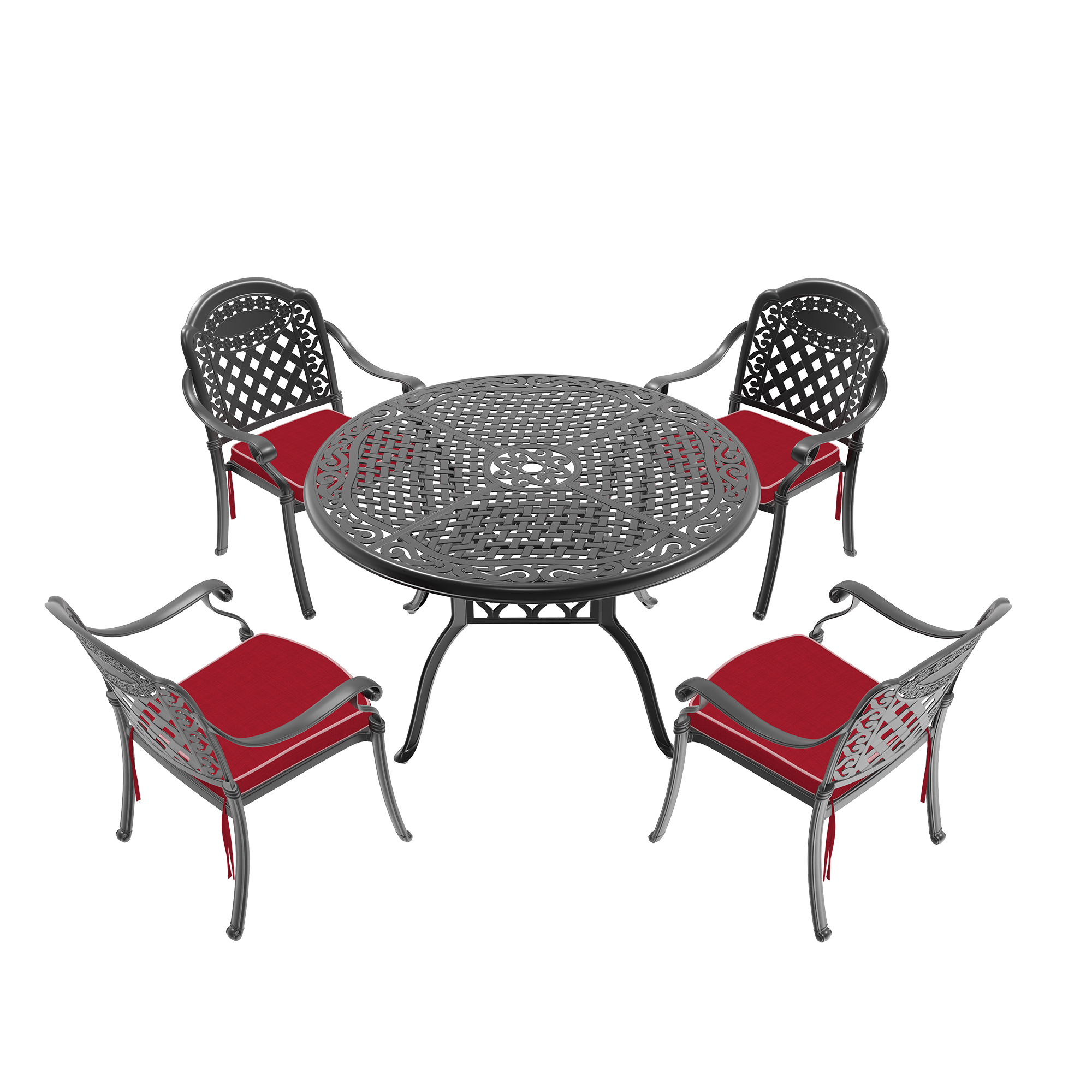 5-Piece Set Of Cast Aluminum Patio Furniture With Black Frame and Red Seat Cushions(same sku:W1710S00141) - Image 2