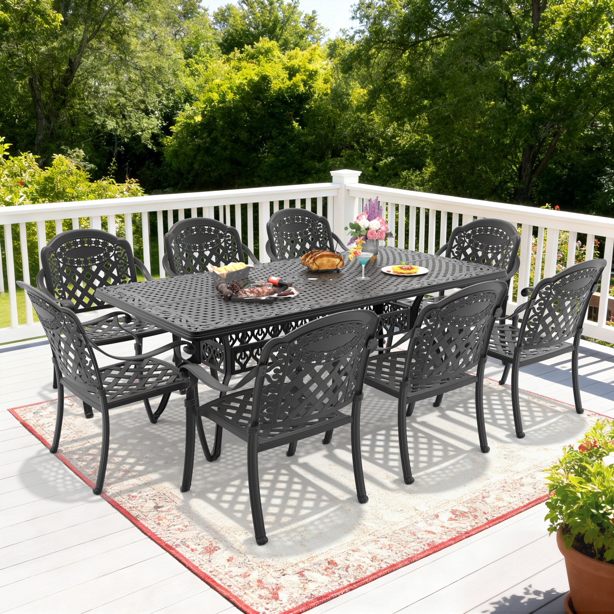 9-Piece Set Of Cast Aluminum Patio Furniture With Black Frame and Red Seat Cushions(same sku:W1710S00172) - Image 2