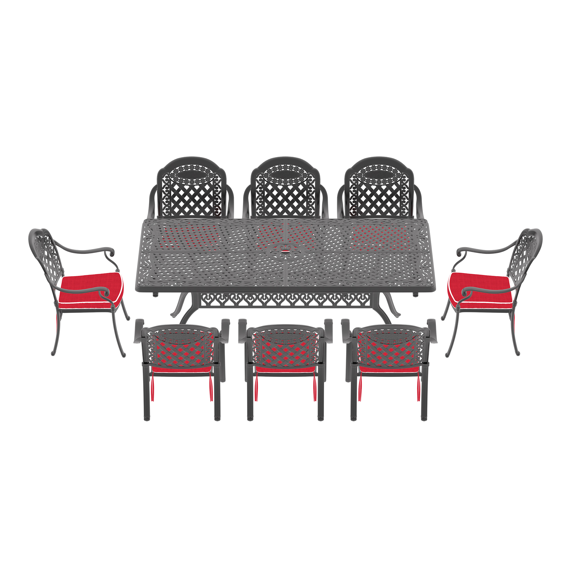 9-Piece Set Of Cast Aluminum Patio Furniture With Black Frame and Red Seat Cushions(same sku:W1710S00172) - Image 3