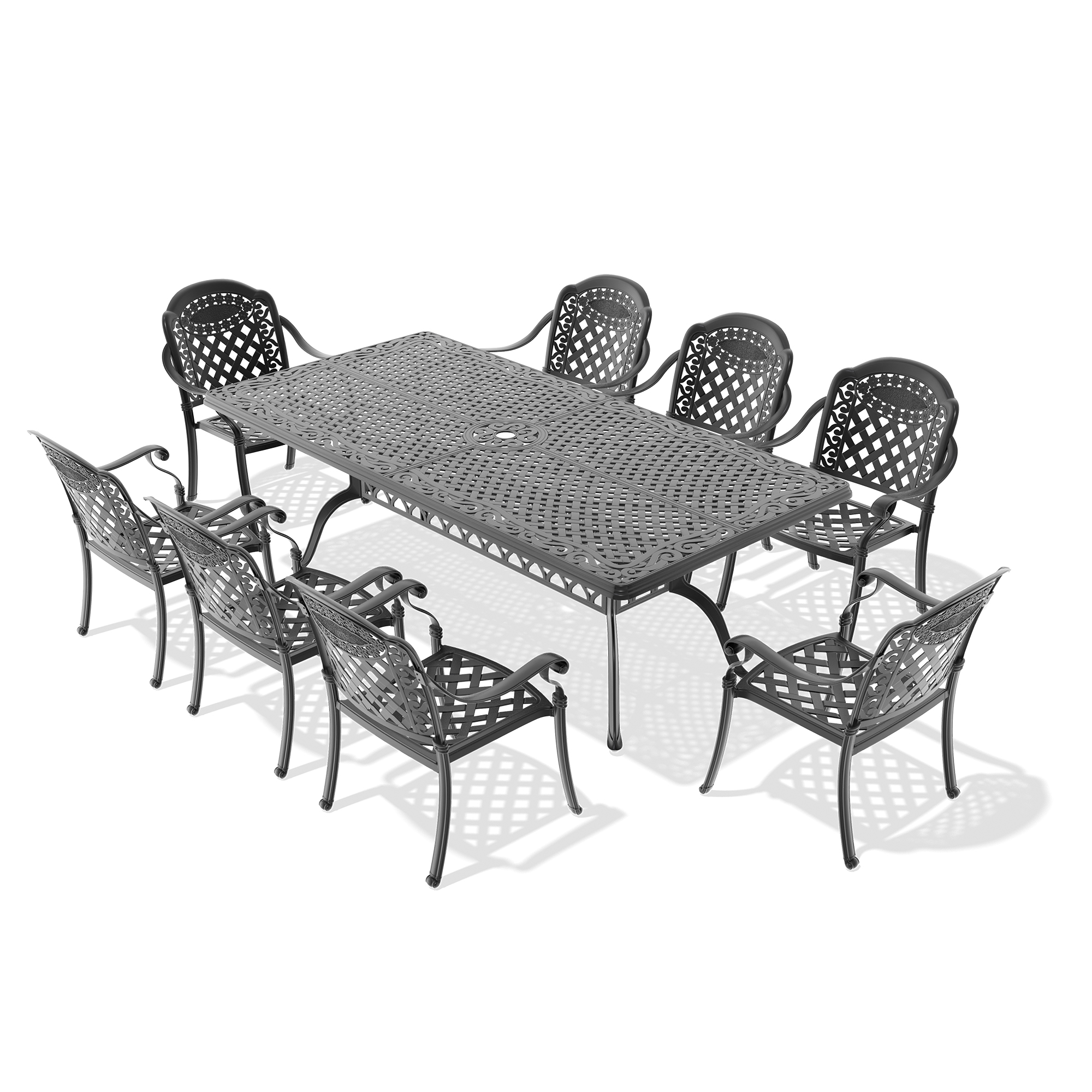9-Piece Set Of Cast Aluminum Patio Furniture With Black Frame and Red Seat Cushions(same sku:W1710S00172) - Image 4