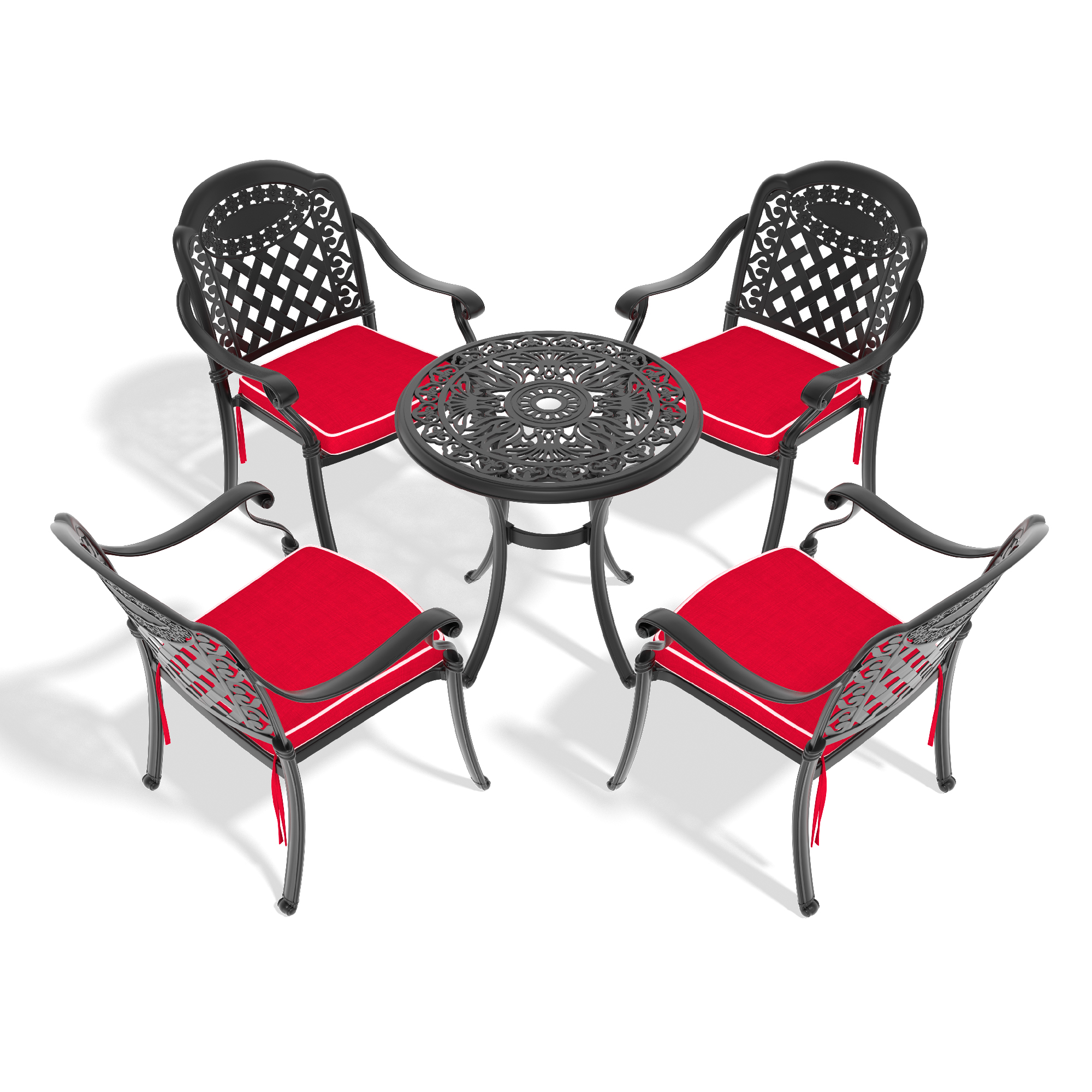 5-Piece Set Of Cast Aluminum Patio Furniture With Black Frame and Red Seat Cushions(same sku:W1710S00417) - Image 3