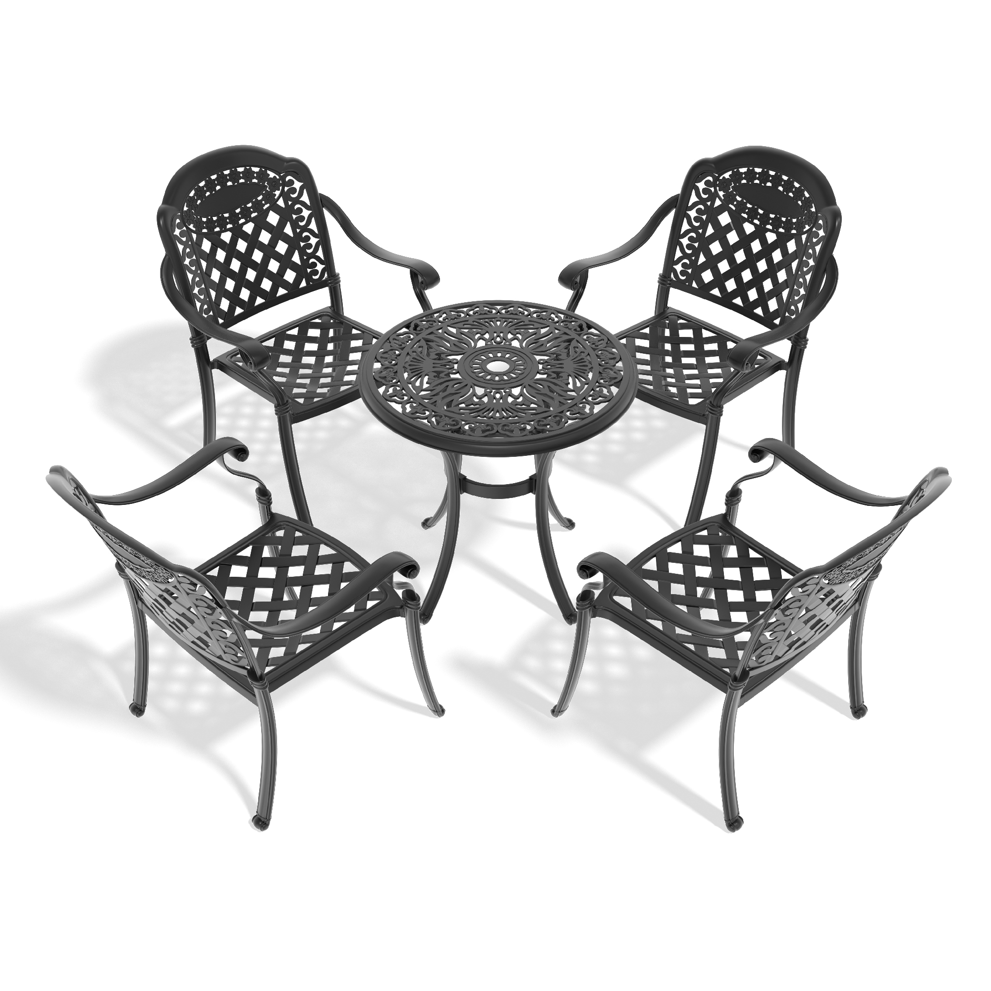 5-Piece Set Of Cast Aluminum Patio Furniture With Black Frame and Red Seat Cushions(same sku:W1710S00417) - Image 2
