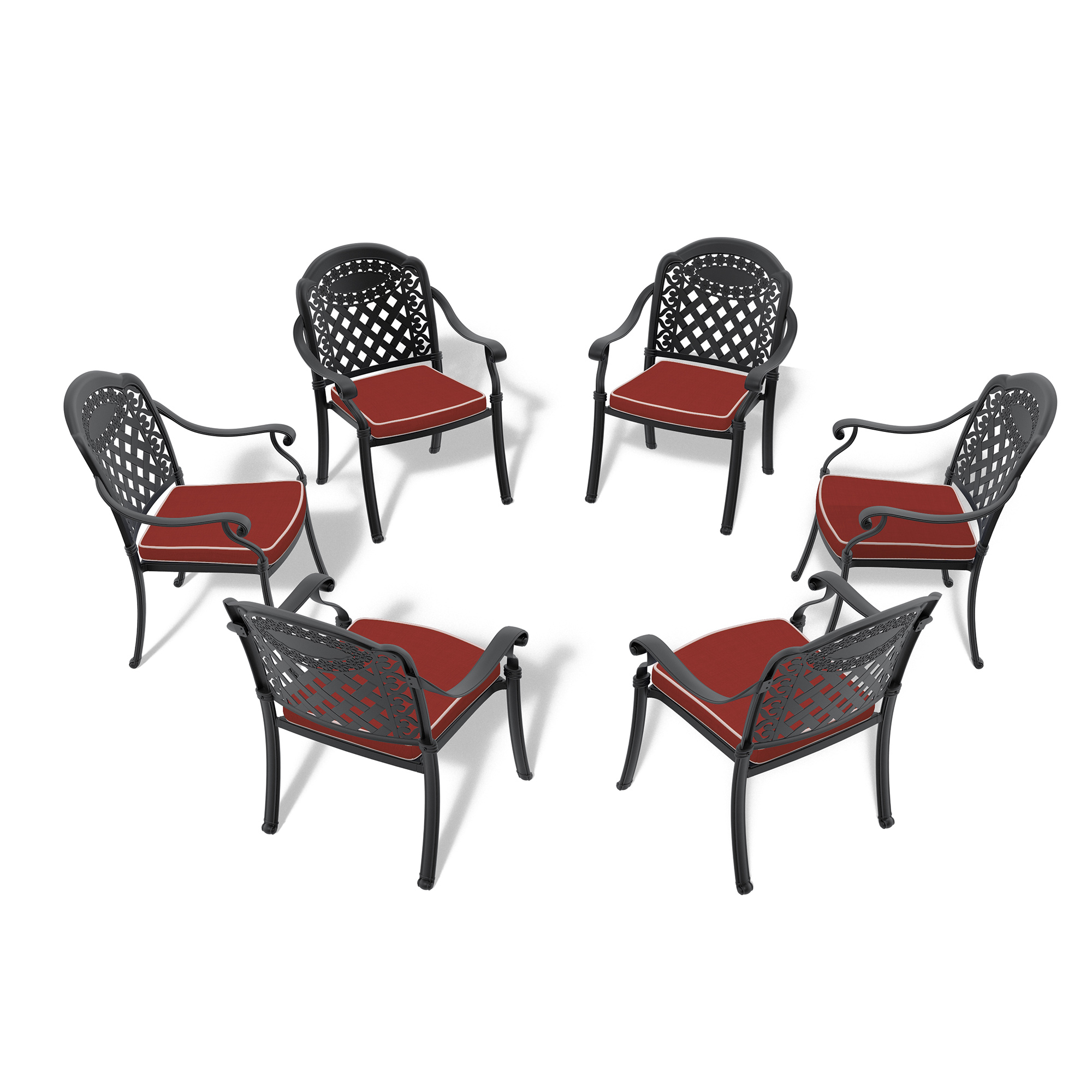 Cast Aluminum Patio Dining Chair 6PCS With Black Frame and Red Cushions (same as:W1710S00508 ,W1710P166055) - Image 2