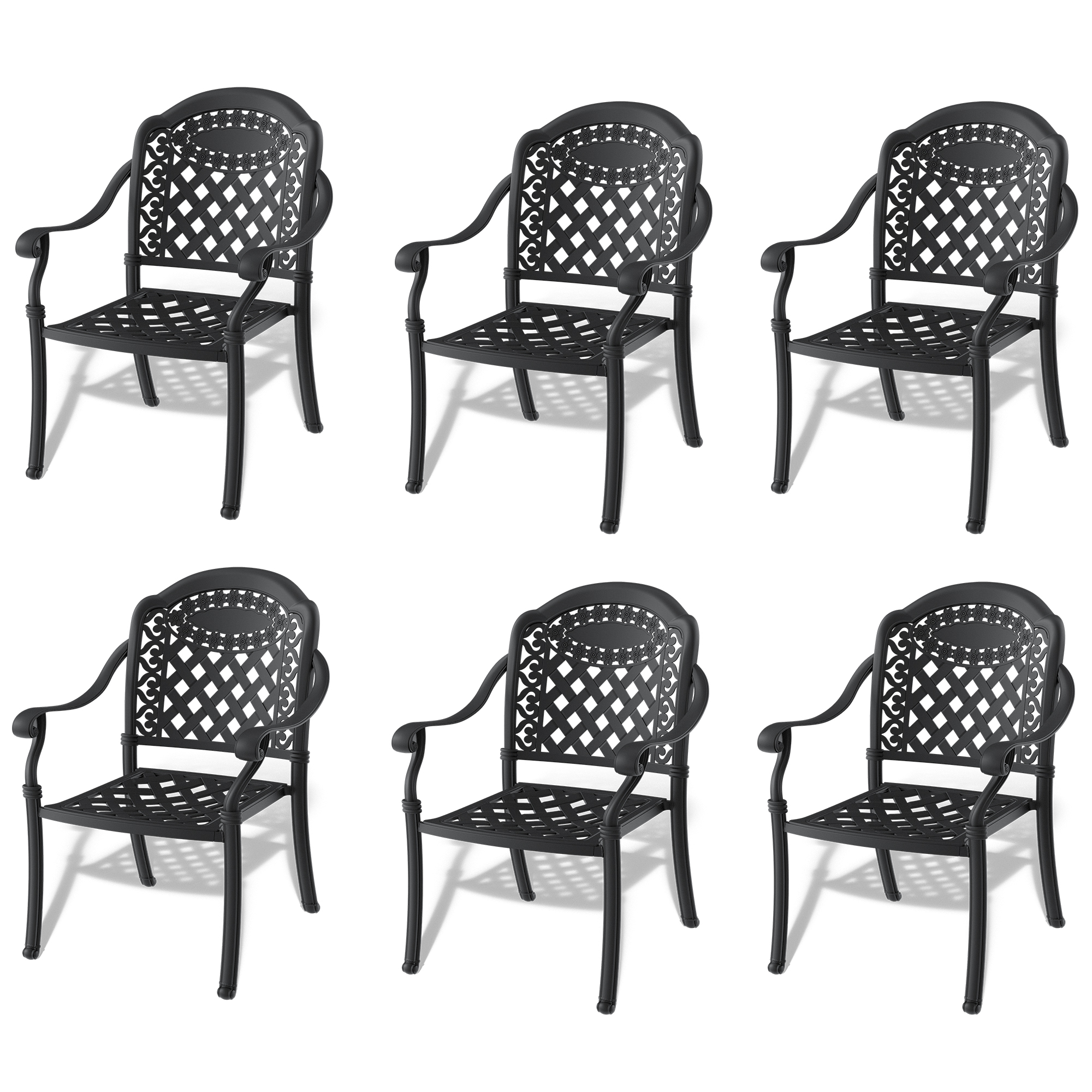 Cast Aluminum Patio Dining Chair 6PCS With Black Frame and Red Cushions (same as:W1710S00508 ,W1710P166055) - Image 3