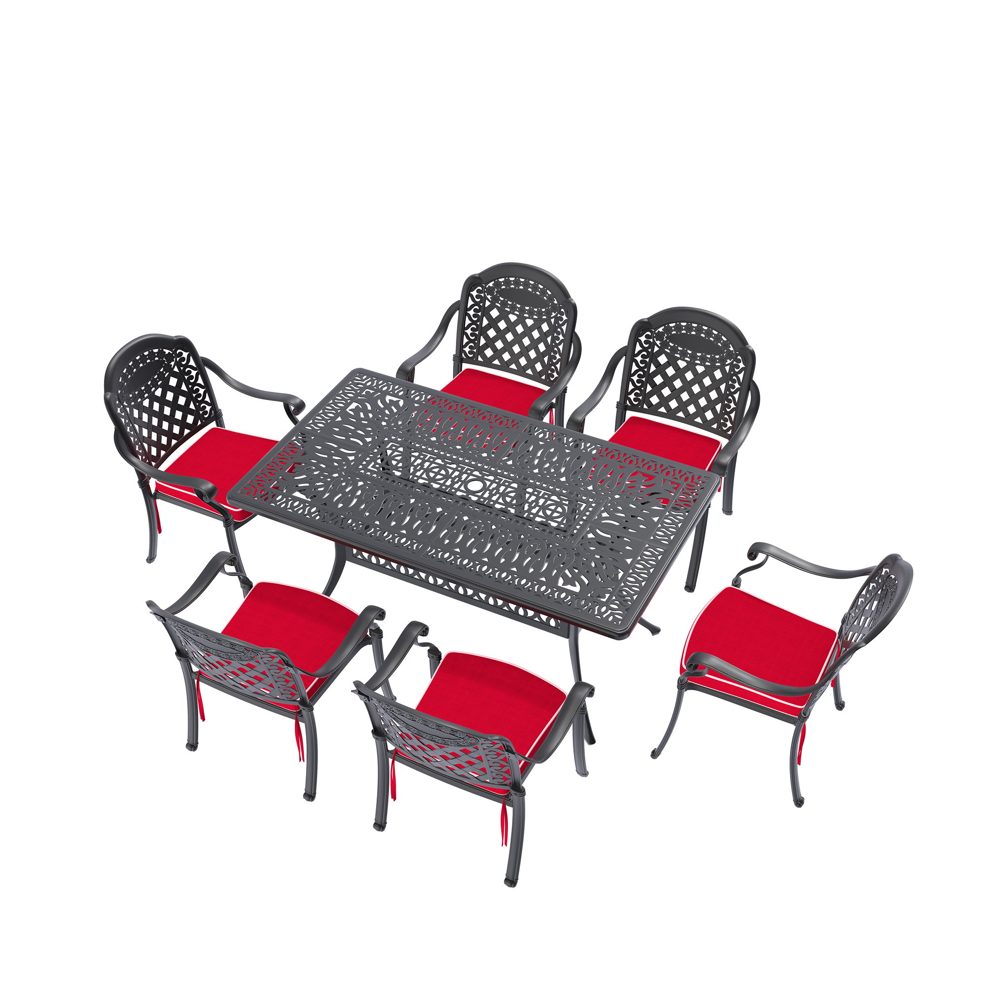 7-Piece Set Of Cast Aluminum Patio Furniture With Black Frame and Red Seat Cushions(same as:W1710S00489 ,W1710S00088,W1710S00021) - Image 3