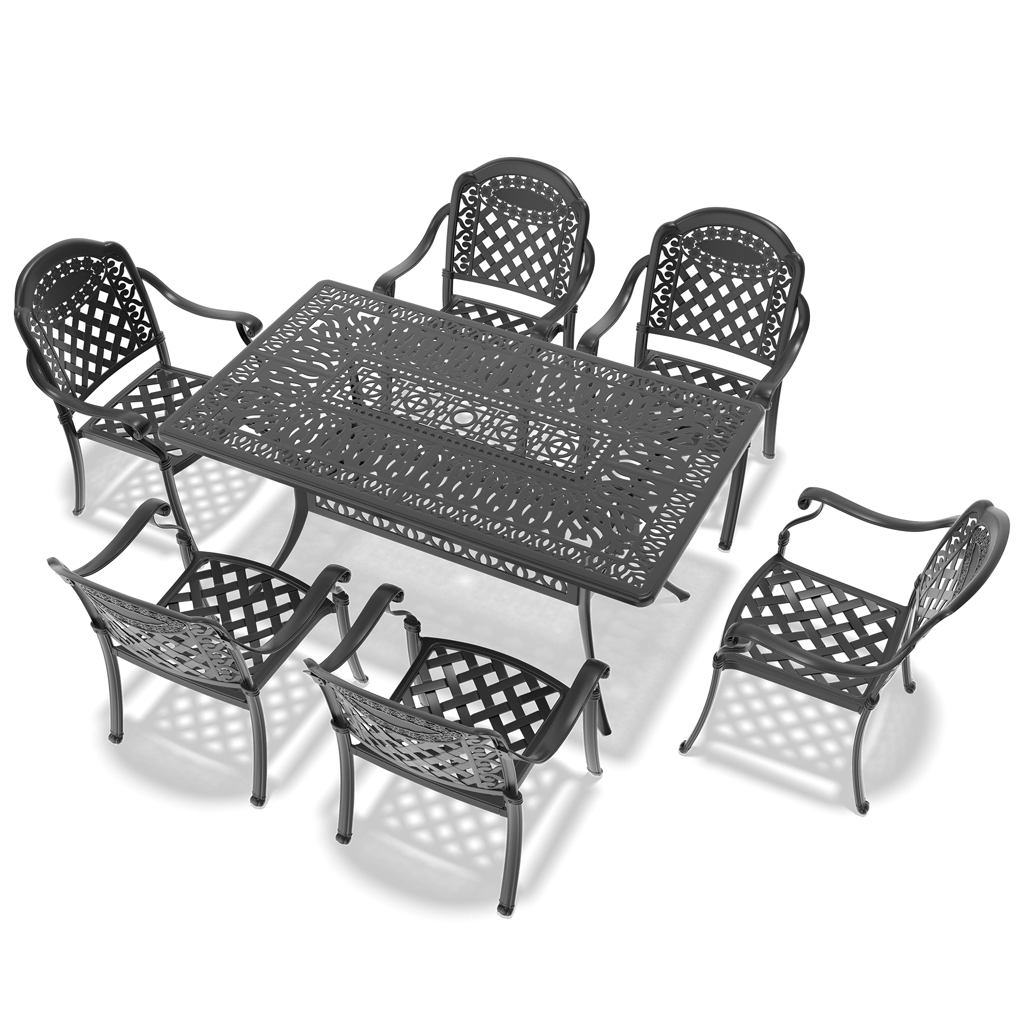 7-Piece Set Of Cast Aluminum Patio Furniture With Black Frame and Red Seat Cushions(same as:W1710S00489 ,W1710S00088,W1710S00021) - Image 4