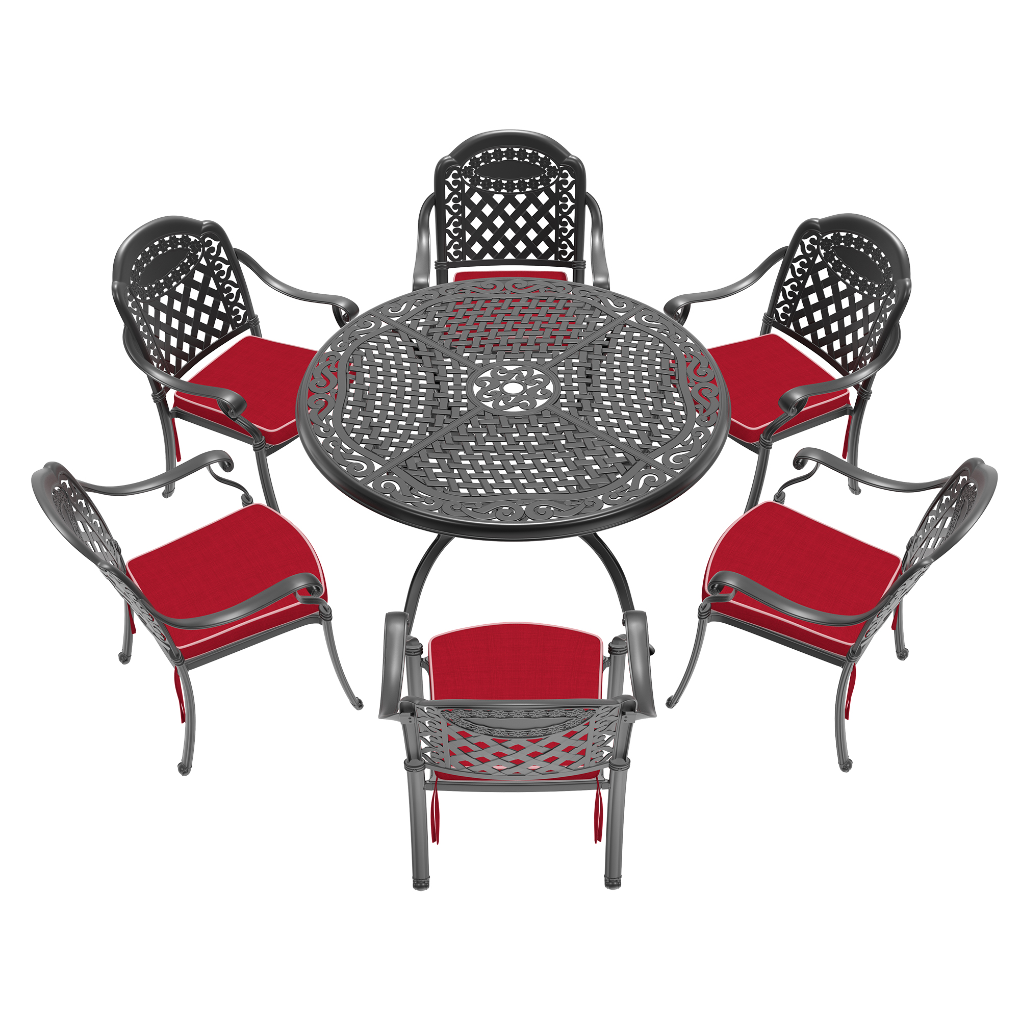 7-Piece Set Of Cast Aluminum Patio Furniture With Red Cushions (same as:W1710S00554 ,W1710S00142) - Image 3