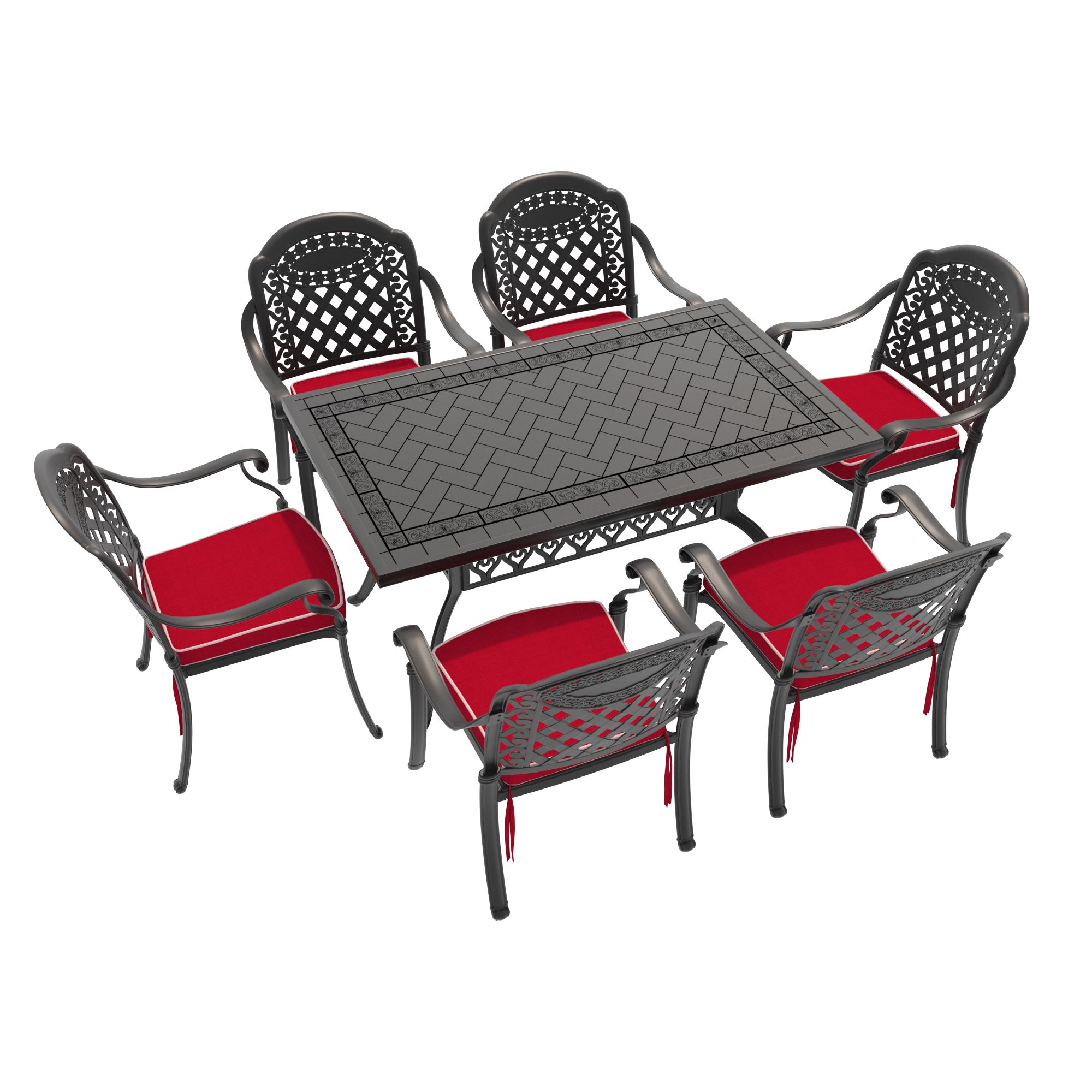 7-Piece Set Of Cast Aluminum Patio Furniture With Red Cushions (same as:W1710S00576 ,W1710S00082) - Image 3