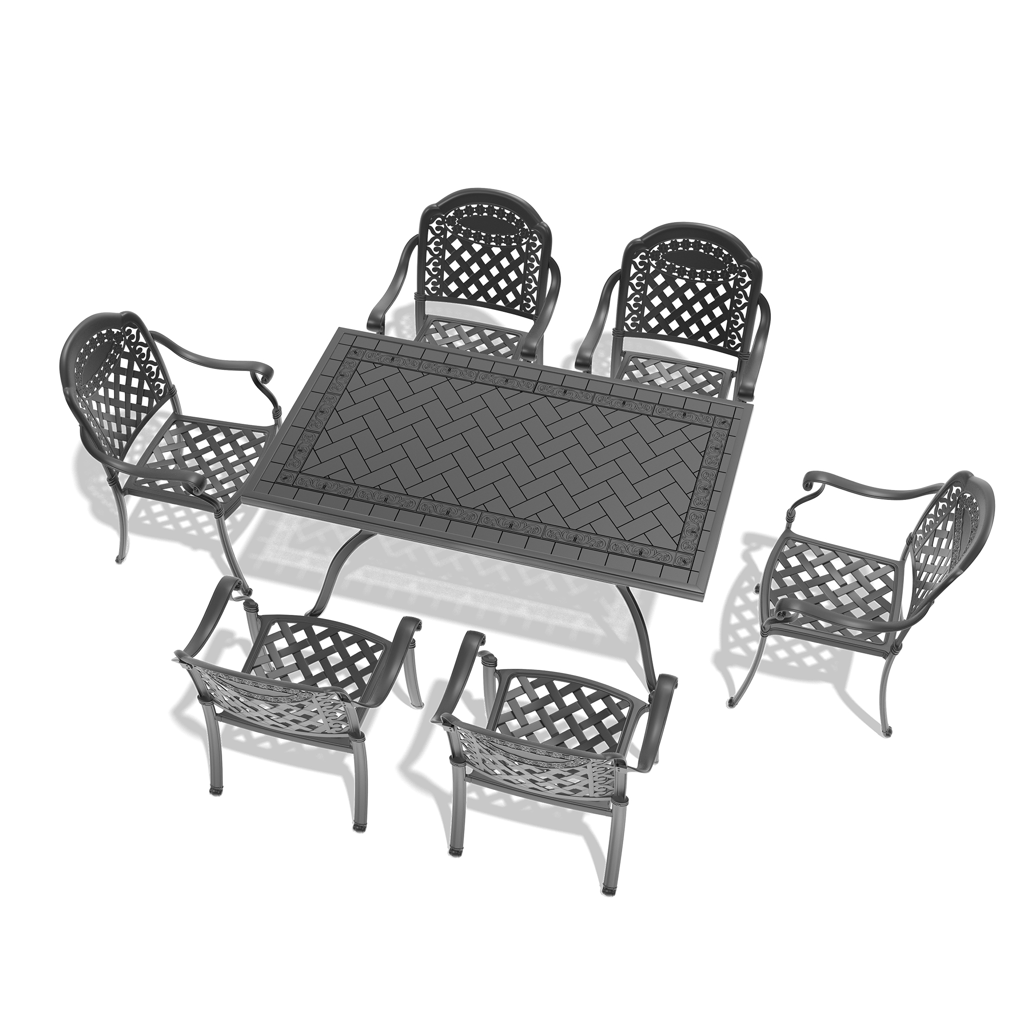 7-Piece Set Of Cast Aluminum Patio Furniture With Red Cushions (same as:W1710S00576 ,W1710S00082) - Image 4