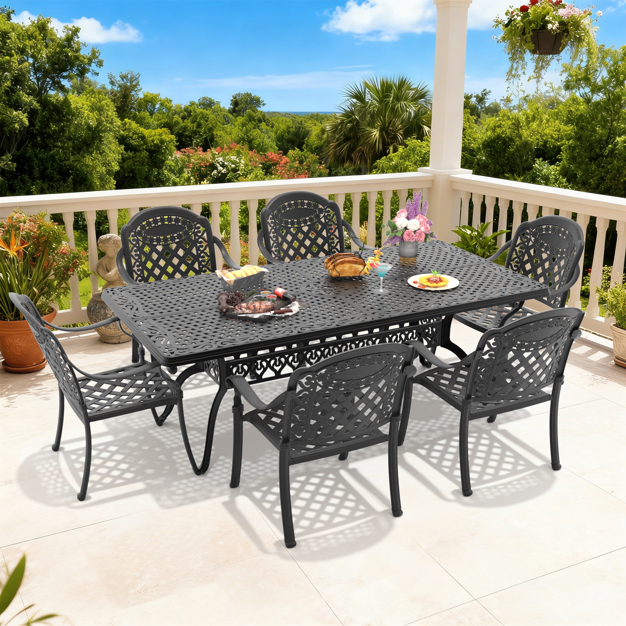 7-Piece Set Of Cast Aluminum Patio Furniture With Red Cushions (same as:W1710S00606 ,W1710S00171) - Image 2