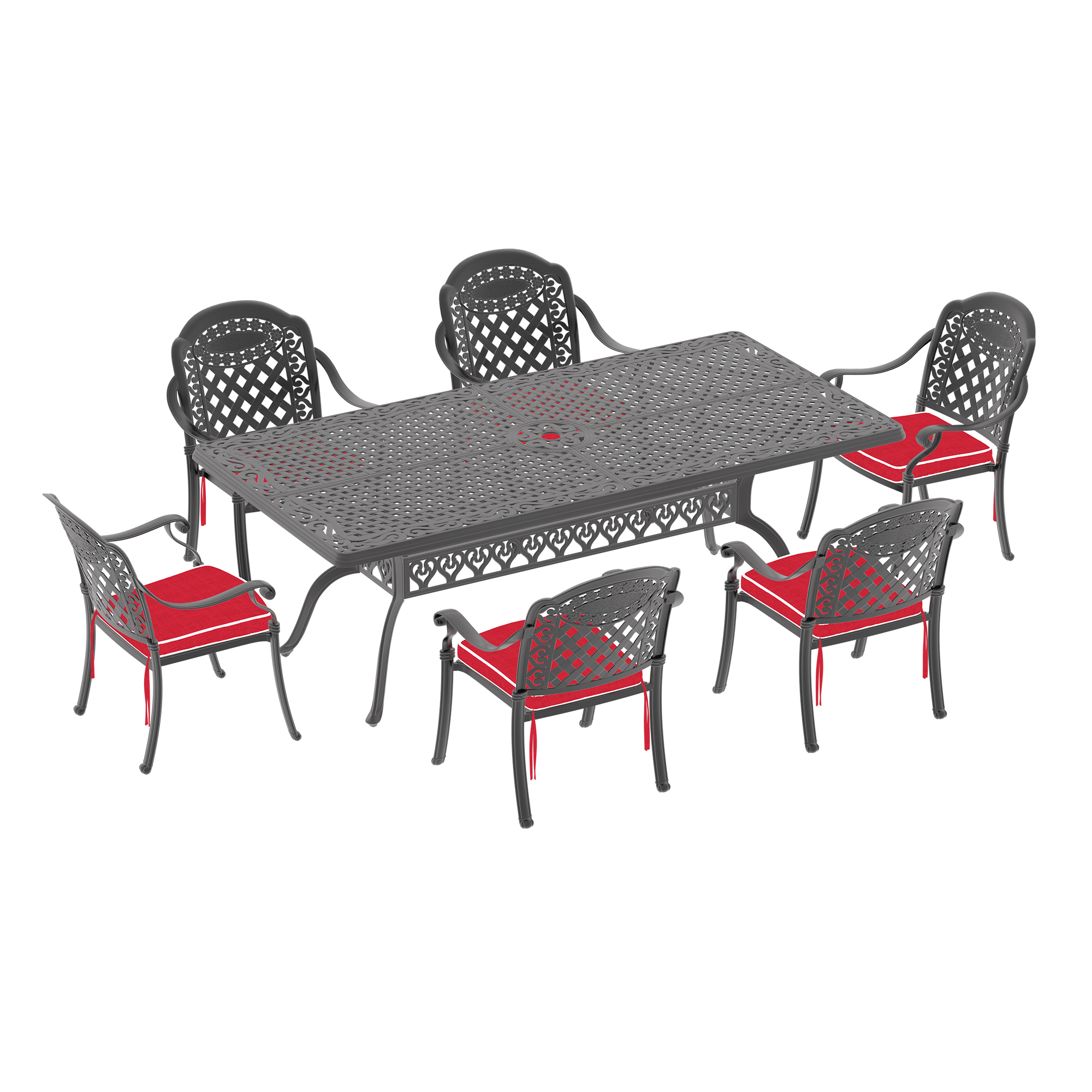 7-Piece Set Of Cast Aluminum Patio Furniture With Red Cushions (same as:W1710S00606 ,W1710S00171) - Image 3