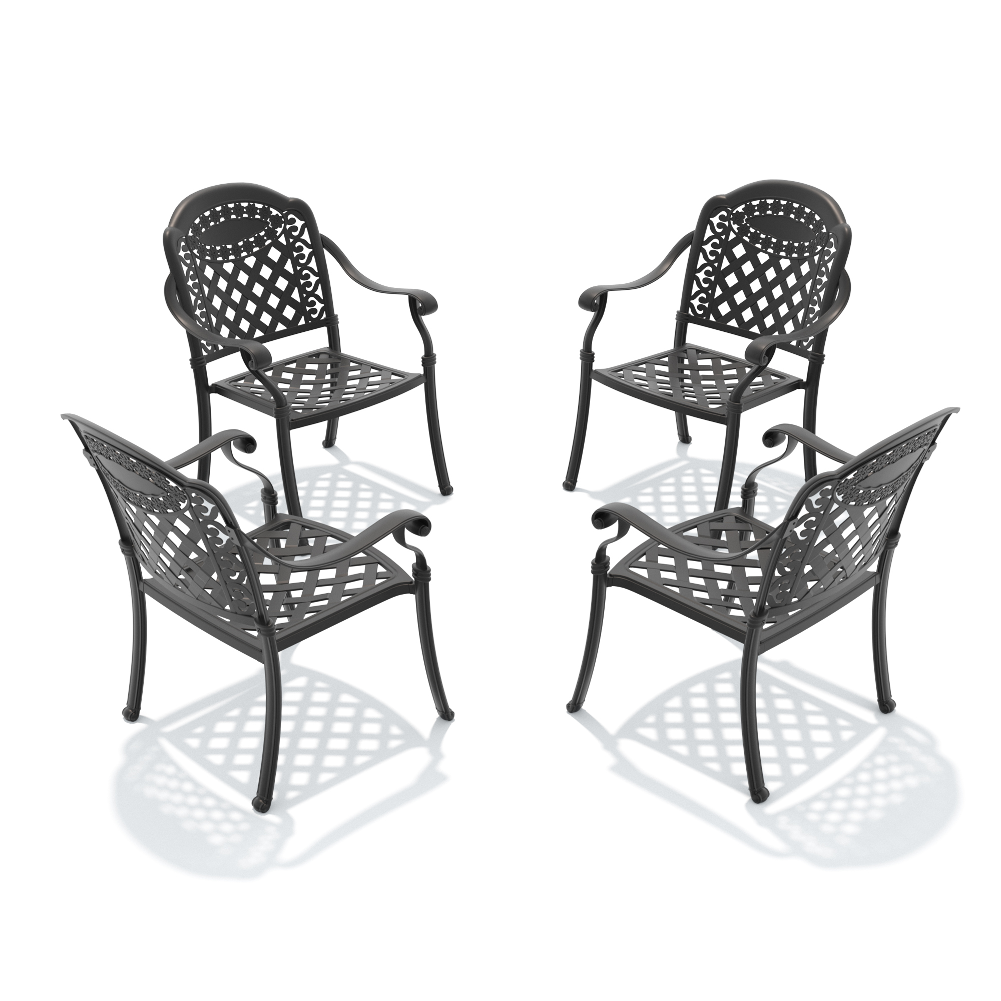 Cast Aluminum Patio Dining Chair 4PCS With Black Frame and Red Cushions (same sku: W1710P166054) - Image 4
