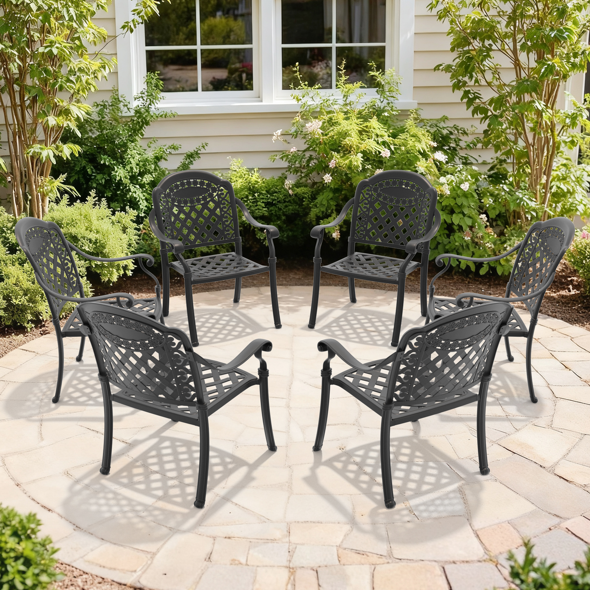 Cast Aluminum Patio Dining Chair 6PCS With Black Frame and Red Cushions (same as: W1710S00480,W1710P166055,W171091758) - Image 2