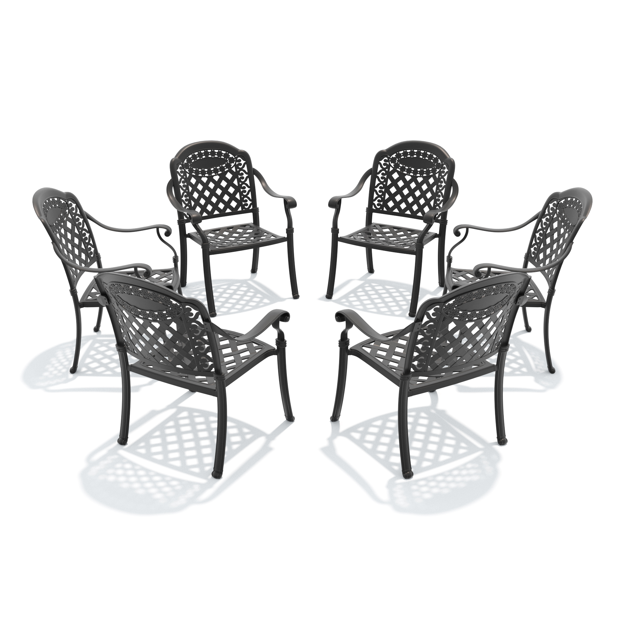 Cast Aluminum Patio Dining Chair 6PCS With Black Frame and Red Cushions (same as: W1710S00480,W1710P166055,W171091758) - Image 4