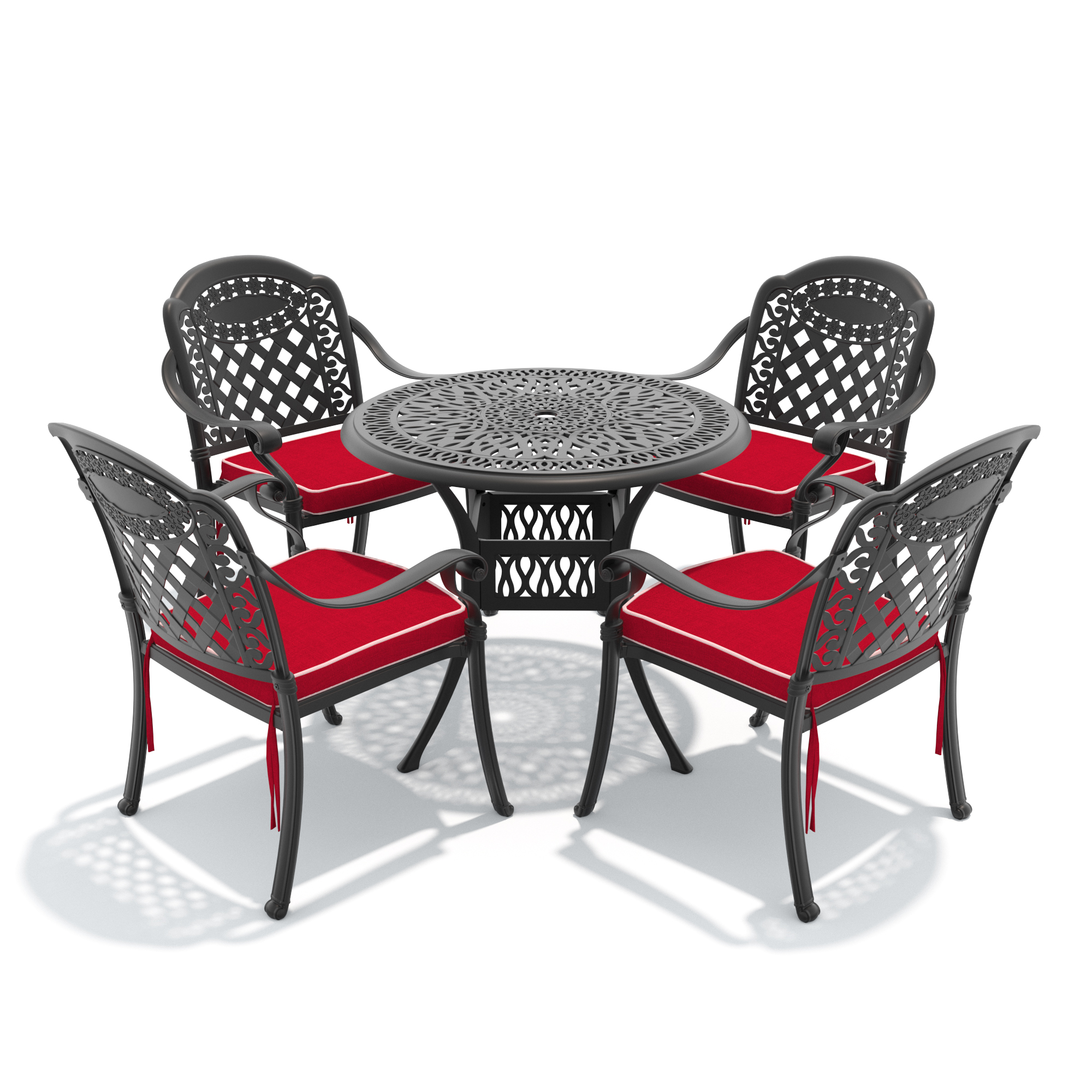 5-Piece Set Of Cast Aluminum Patio Furniture With Black Frame and Red Seat Cushions(same sku:W1710S00052,W1710S00018) - Image 3