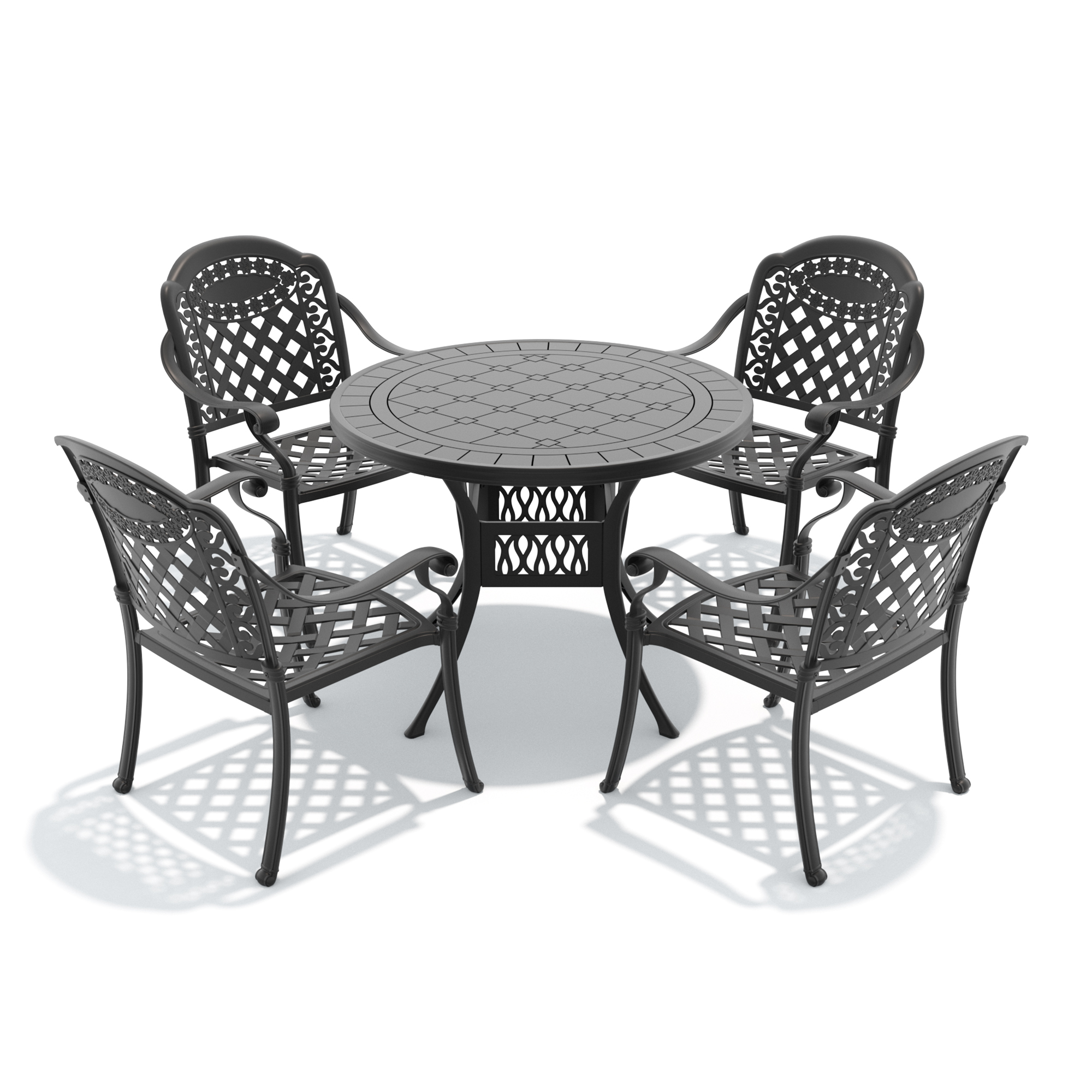 5-Piece Set Of Cast Aluminum Patio Furniture With Black Frame and Red Seat Cushions - Image 4