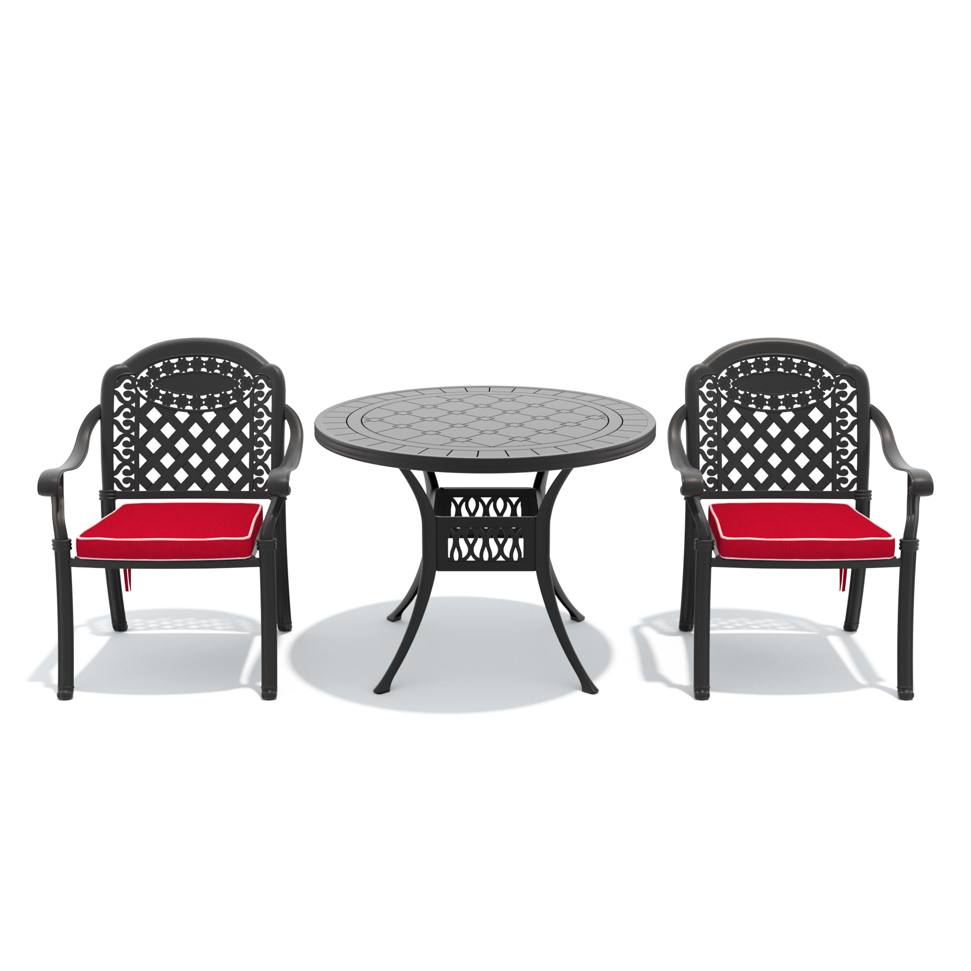 3-Piece Set Of Cast Aluminum Patio Furniture With Red Cushions - Image 3