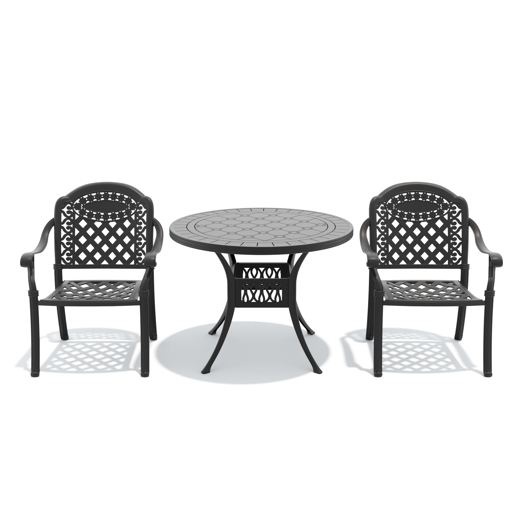 3-Piece Set Of Cast Aluminum Patio Furniture With Red Cushions - Image 4