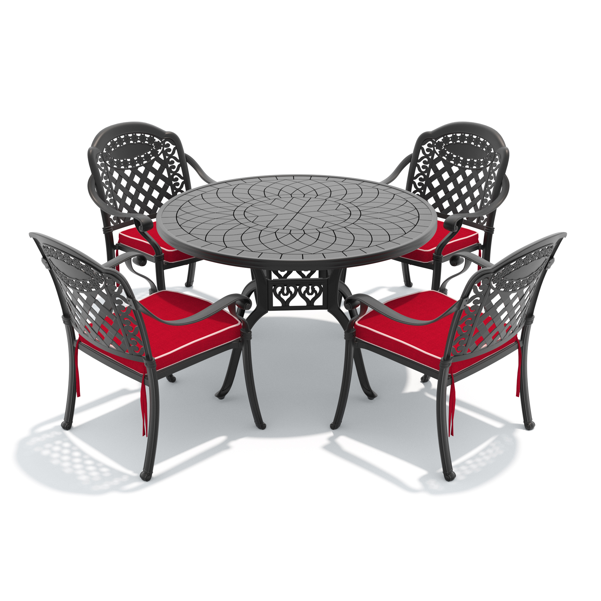 5-Piece Set Of Cast Aluminum Patio Furniture With Red Cushions - Image 2