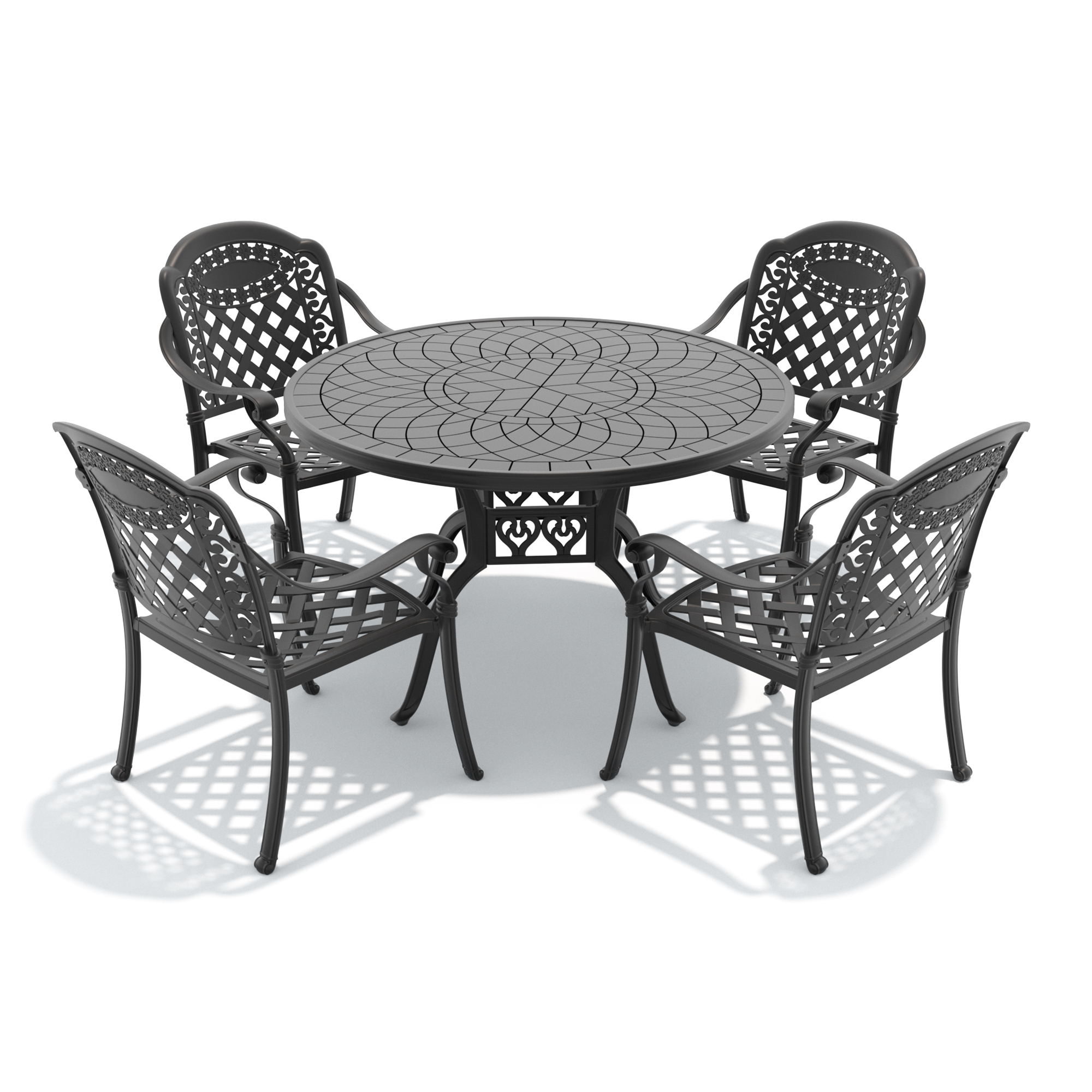 5-Piece Set Of Cast Aluminum Patio Furniture With Red Cushions - Image 3