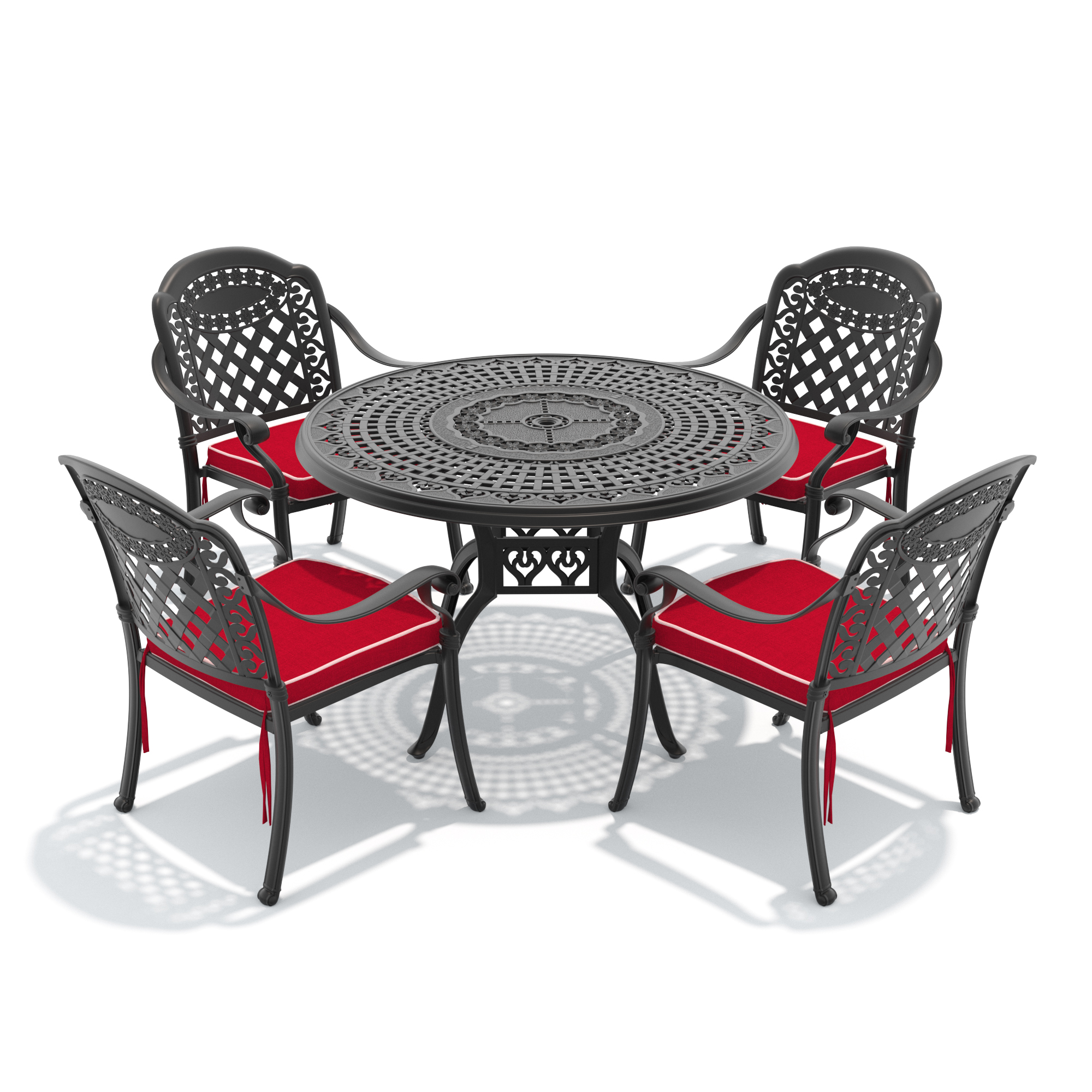 5-Piece Set Of Cast Aluminum Patio Furniture With Red Cushions - Image 2