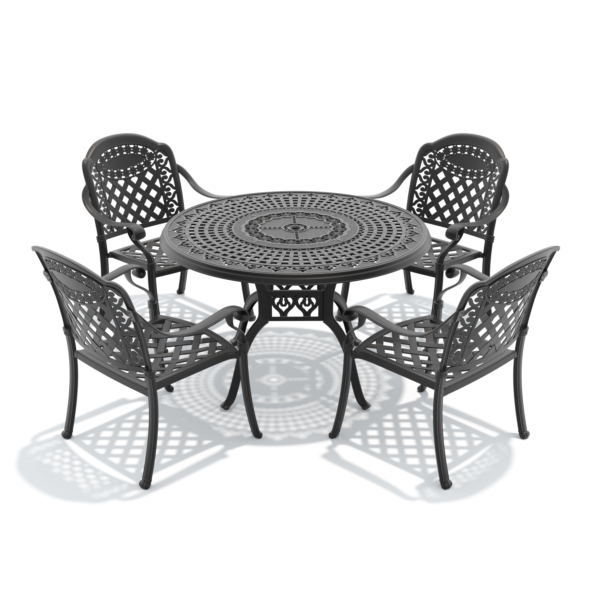 5-Piece Set Of Cast Aluminum Patio Furniture With Red Cushions - Image 3