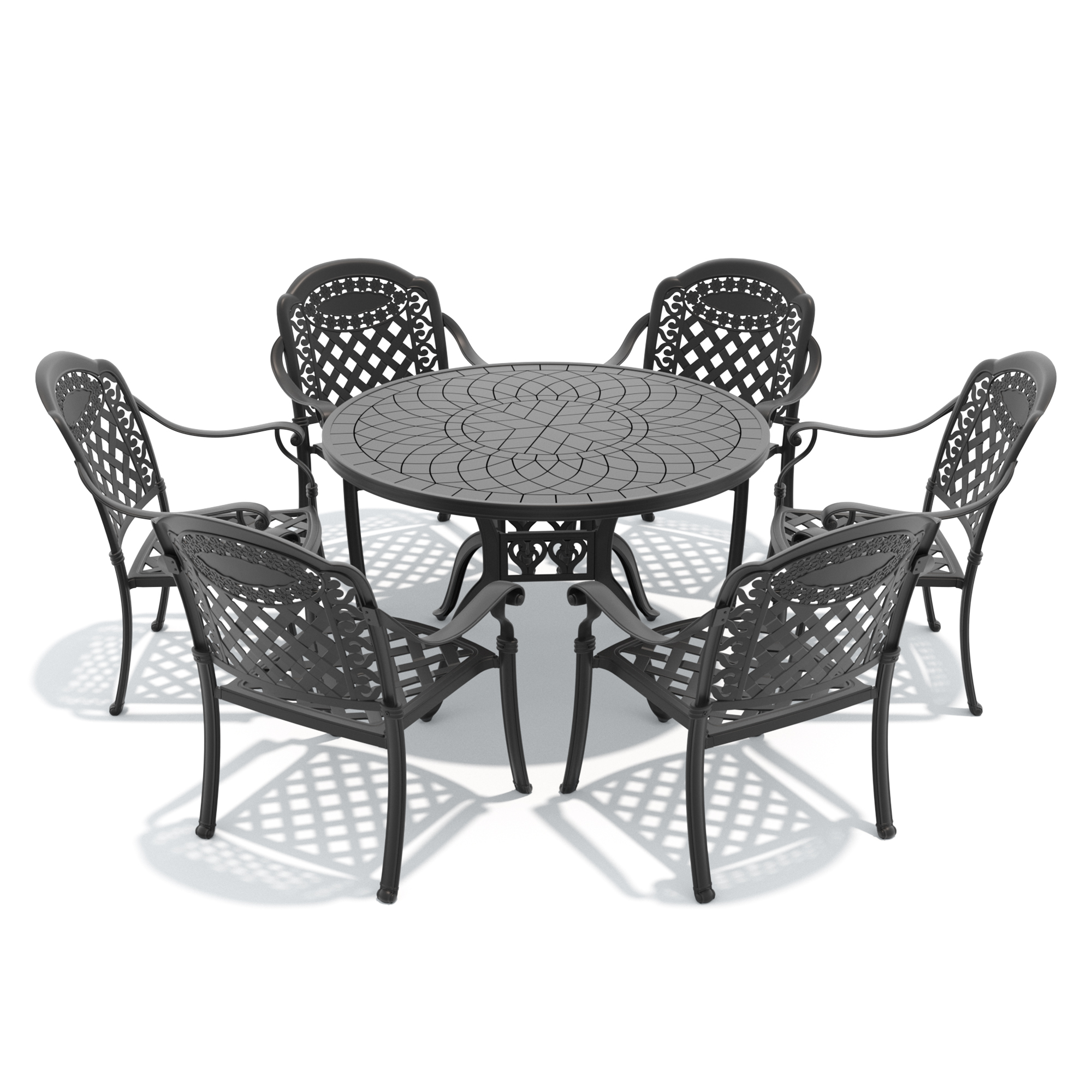 7-Piece Set Of Cast Aluminum Patio Furniture With Black Frame and Red Seat Cushions - Image 3